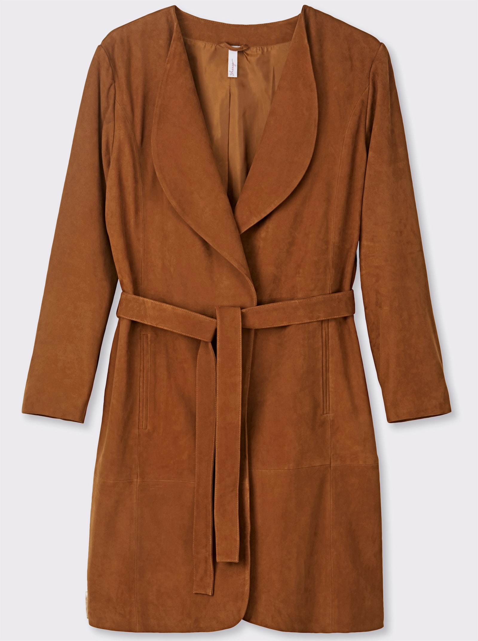 sheego Ledermantel aus Ziegenvelours - cognac