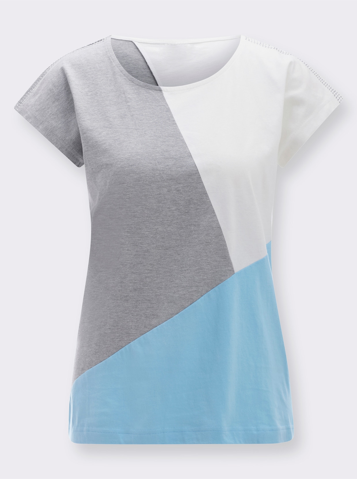 Kurzarmshirt - aqua-grau-meliert