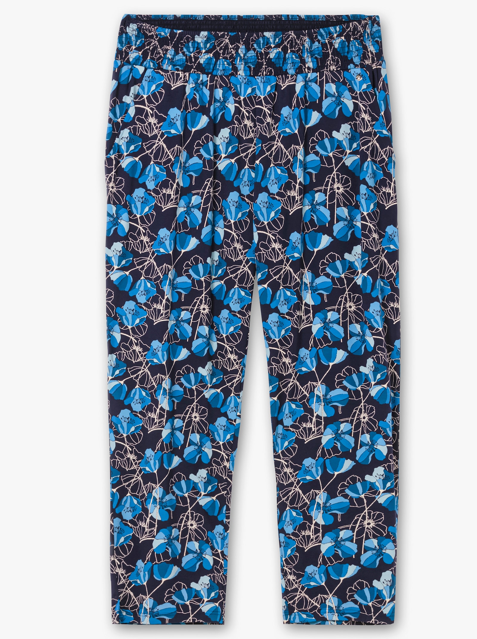 sheego Schlupfhose mit Smokbund - tiefblau-gemustert