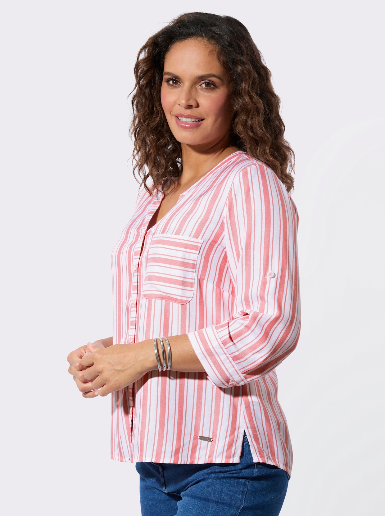 Gestreifte Bluse - flamingo-weiß-gestreift