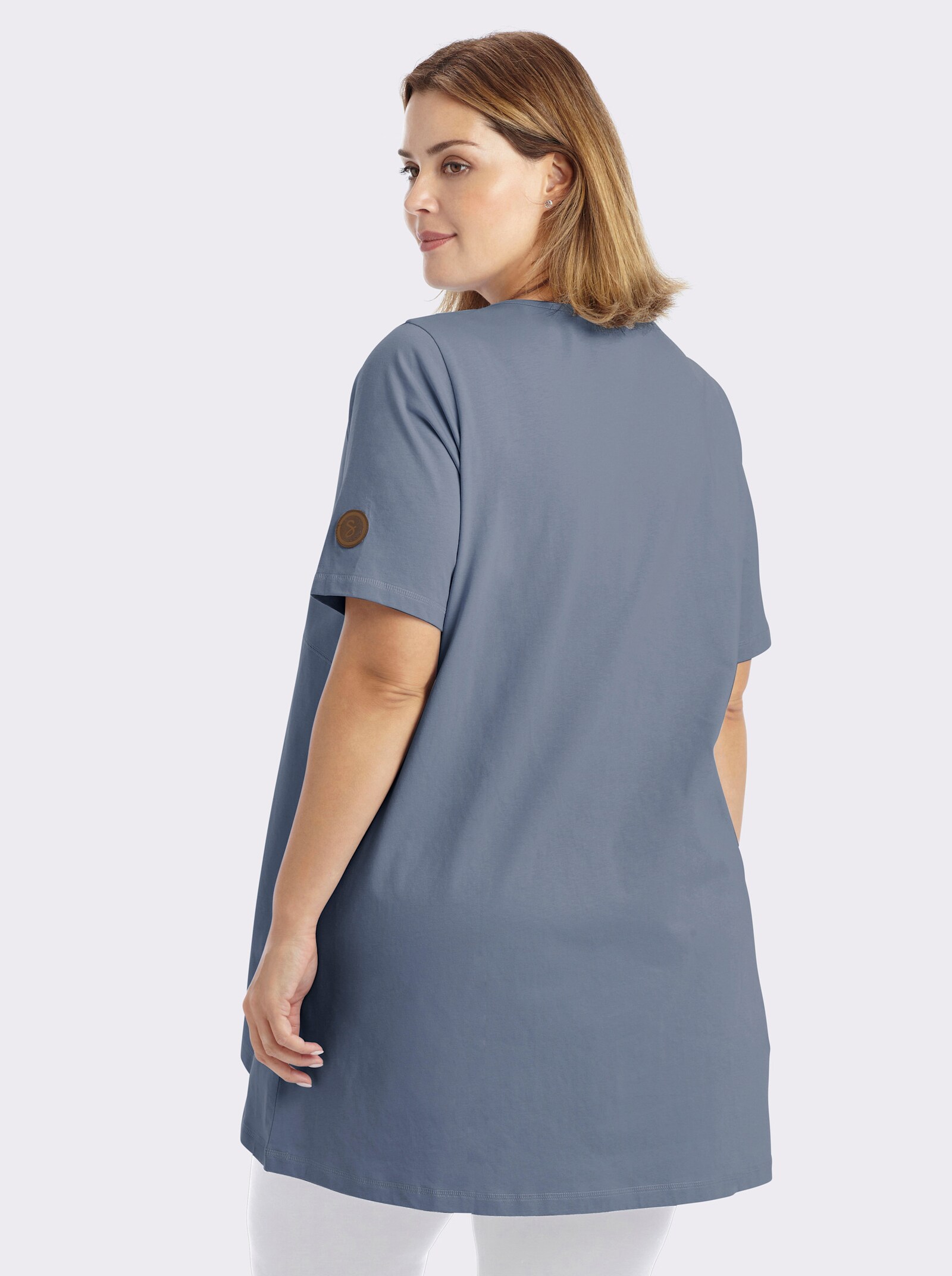 sheego Longshirt mit gerundetem Saum - rauchblau