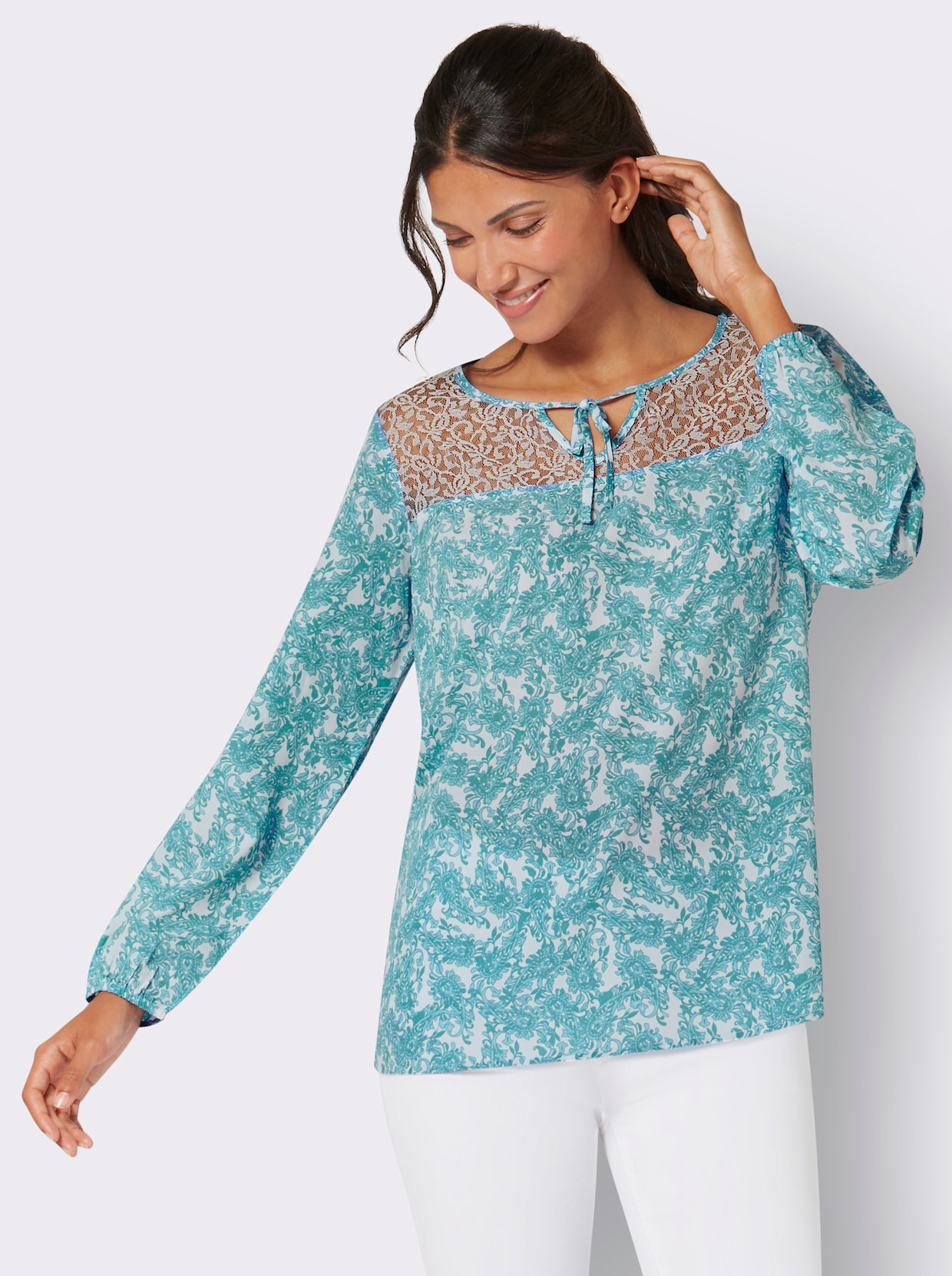 Comfortabele blouse - wit-salie-bedrukt