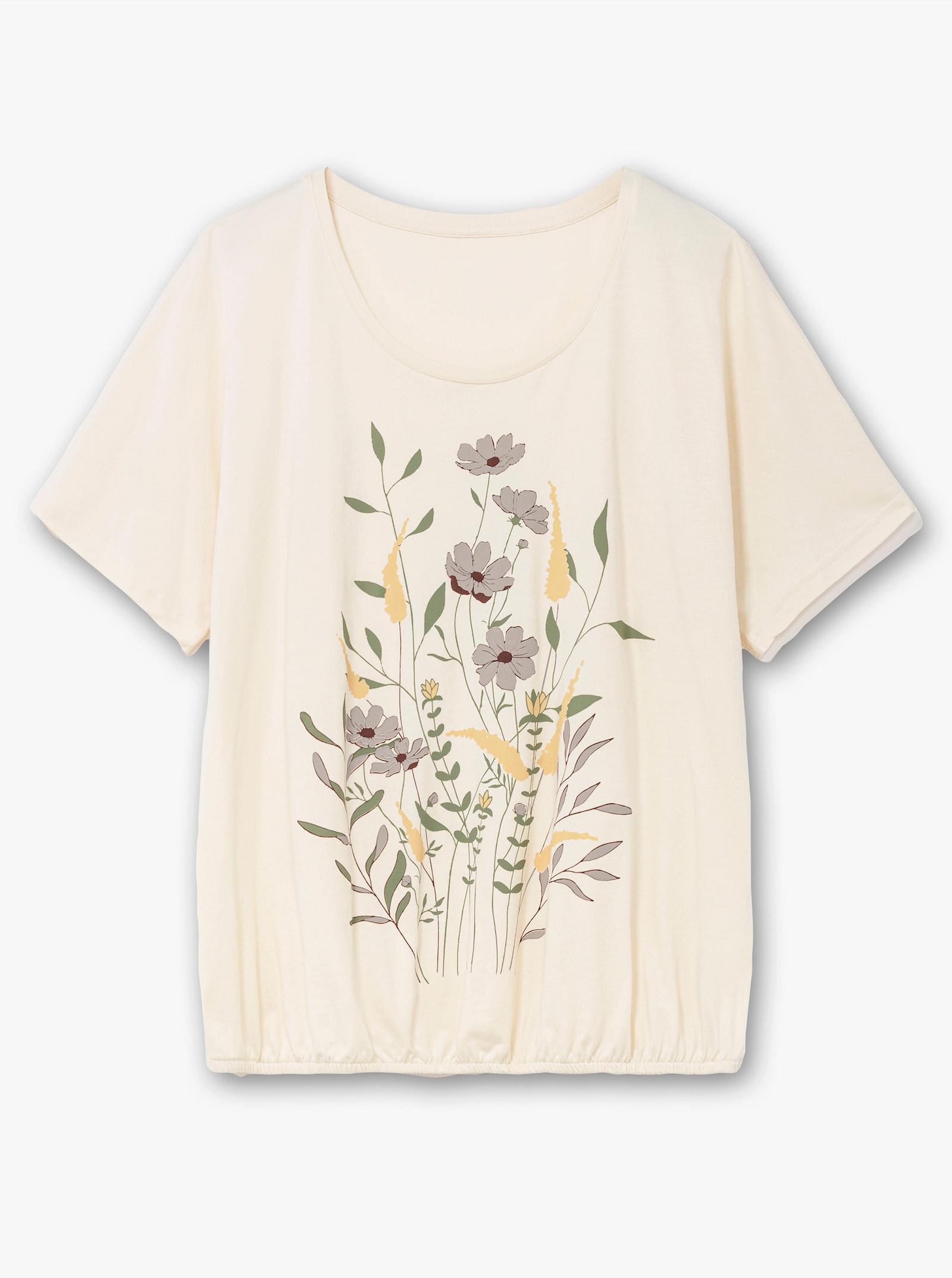 T-Shirt mit Blumen-Druck im Vorderteil - champagner