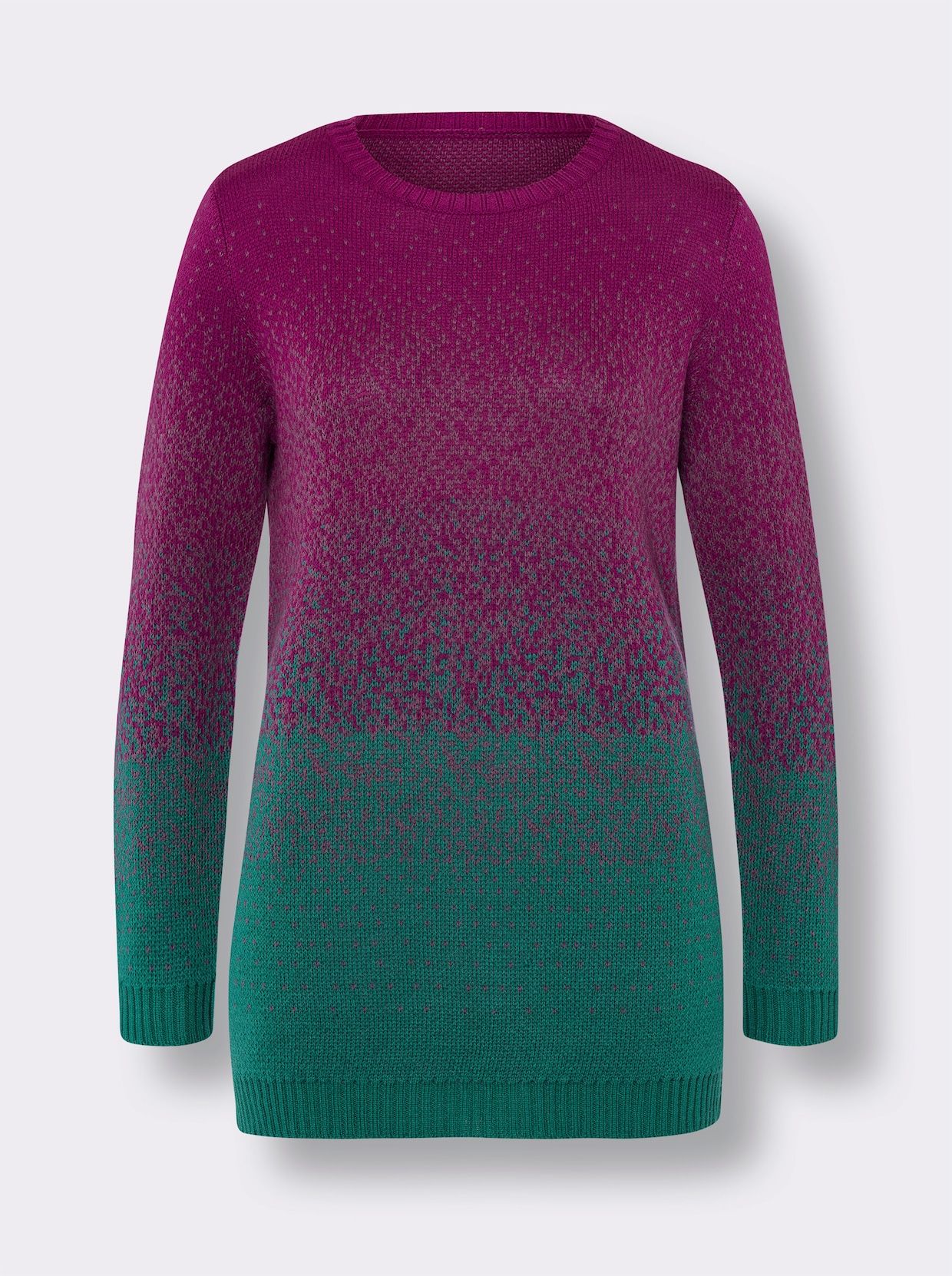 Dlouhý svetr - purpurová-smaragdová-vzor