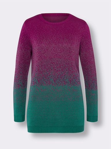 Longpullover - magenta-smaragd-gemustert