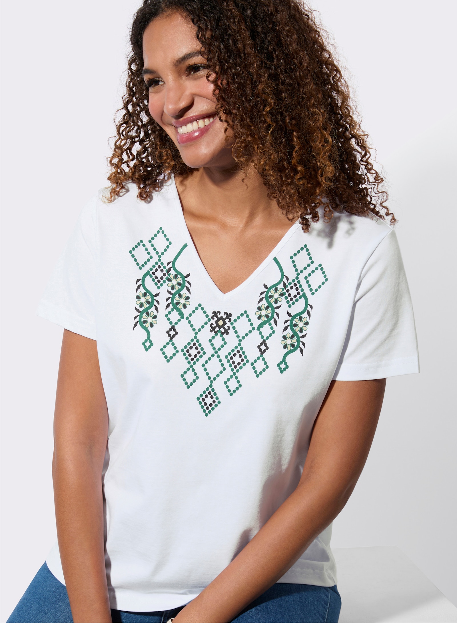 Shirt mit Druck-Dessin - weiß