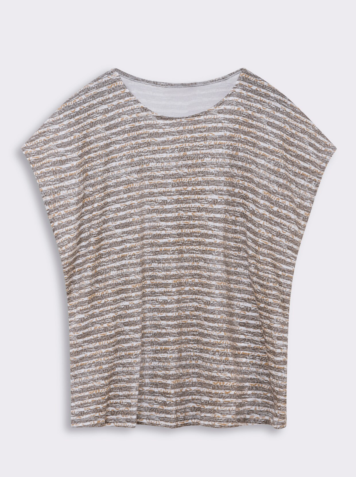Rundhalsshirt mit weicher Baumwolle - taupe-ecru-geringelt