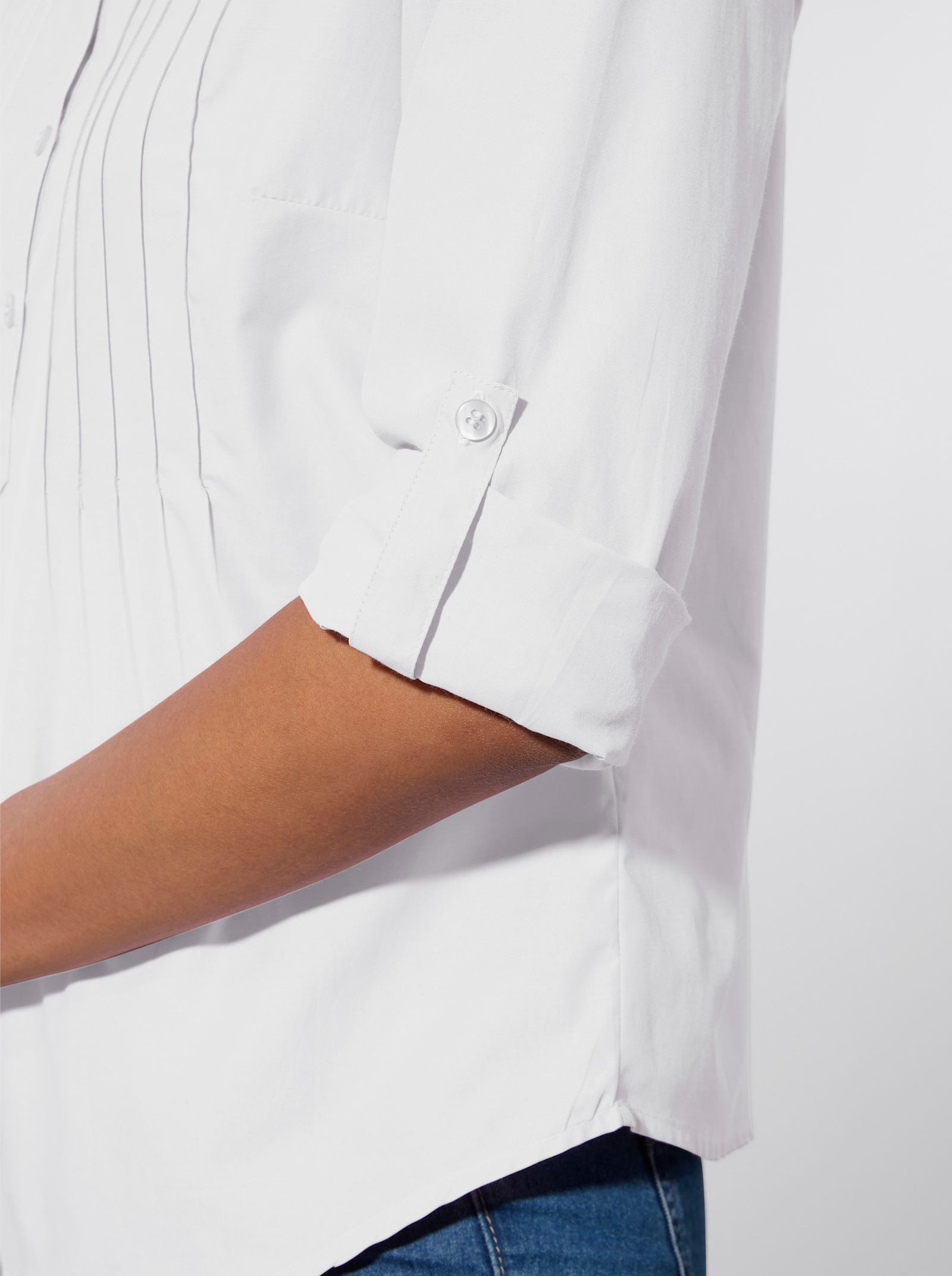 Hemdbluse mit krempelbaren Ärmeln - ecru