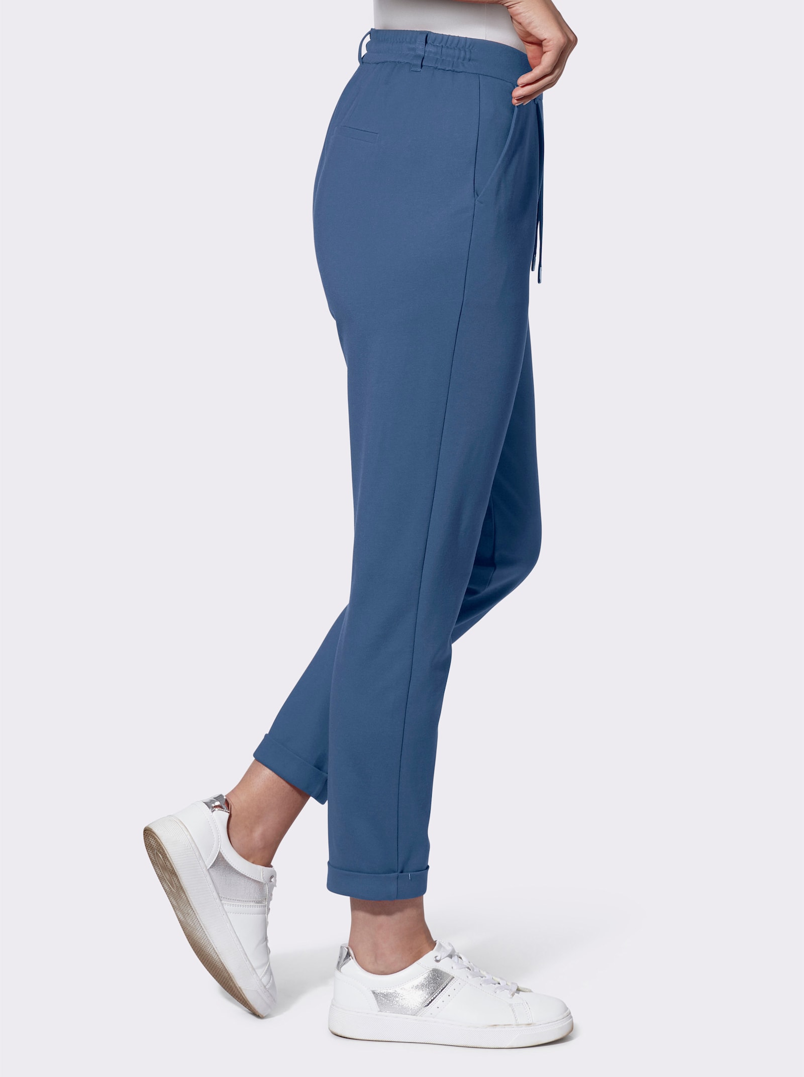 Jogpants van interlock - jeansblauw