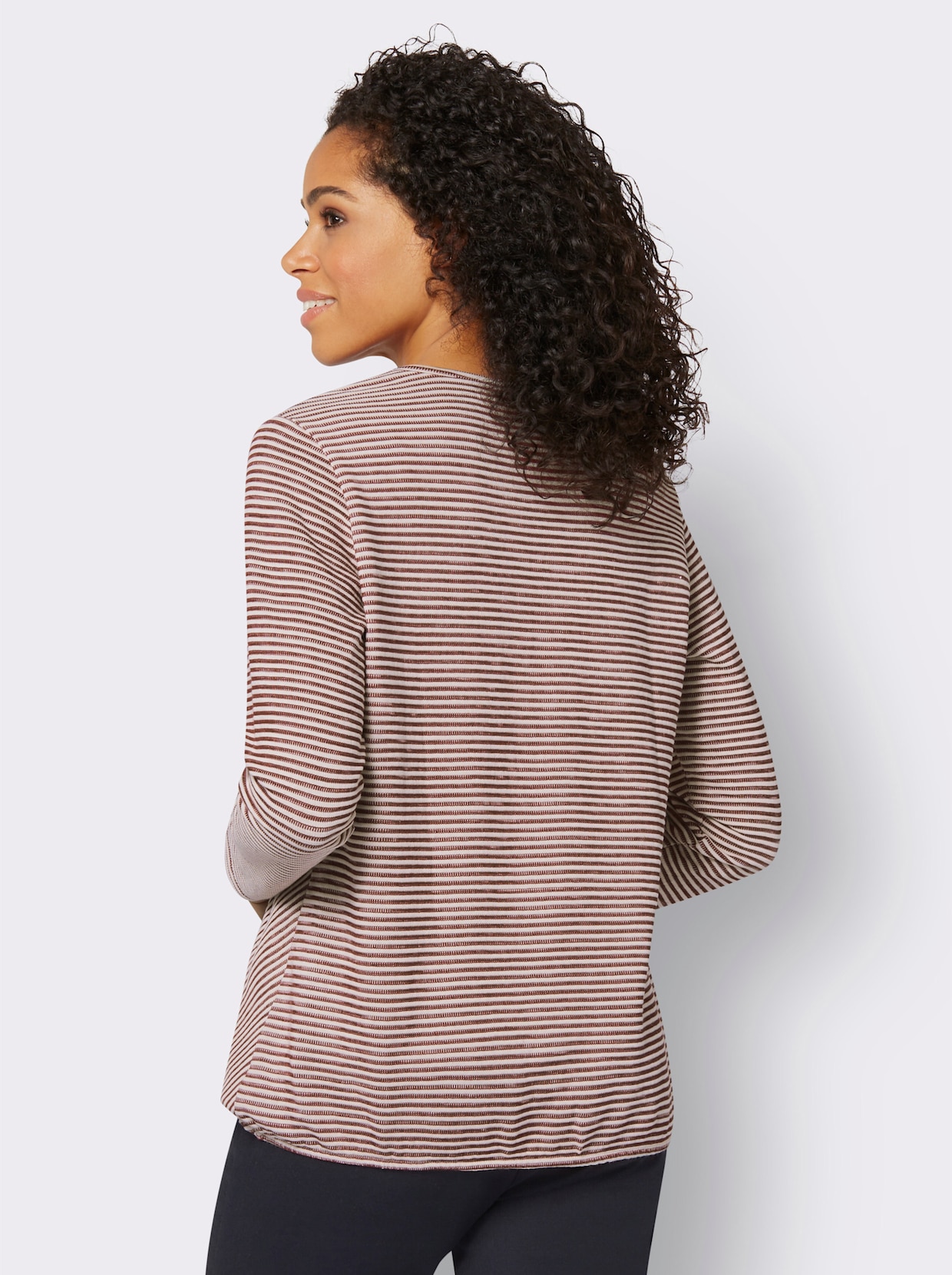 Langarmshirt - dunkelrot-ecru-gemustert