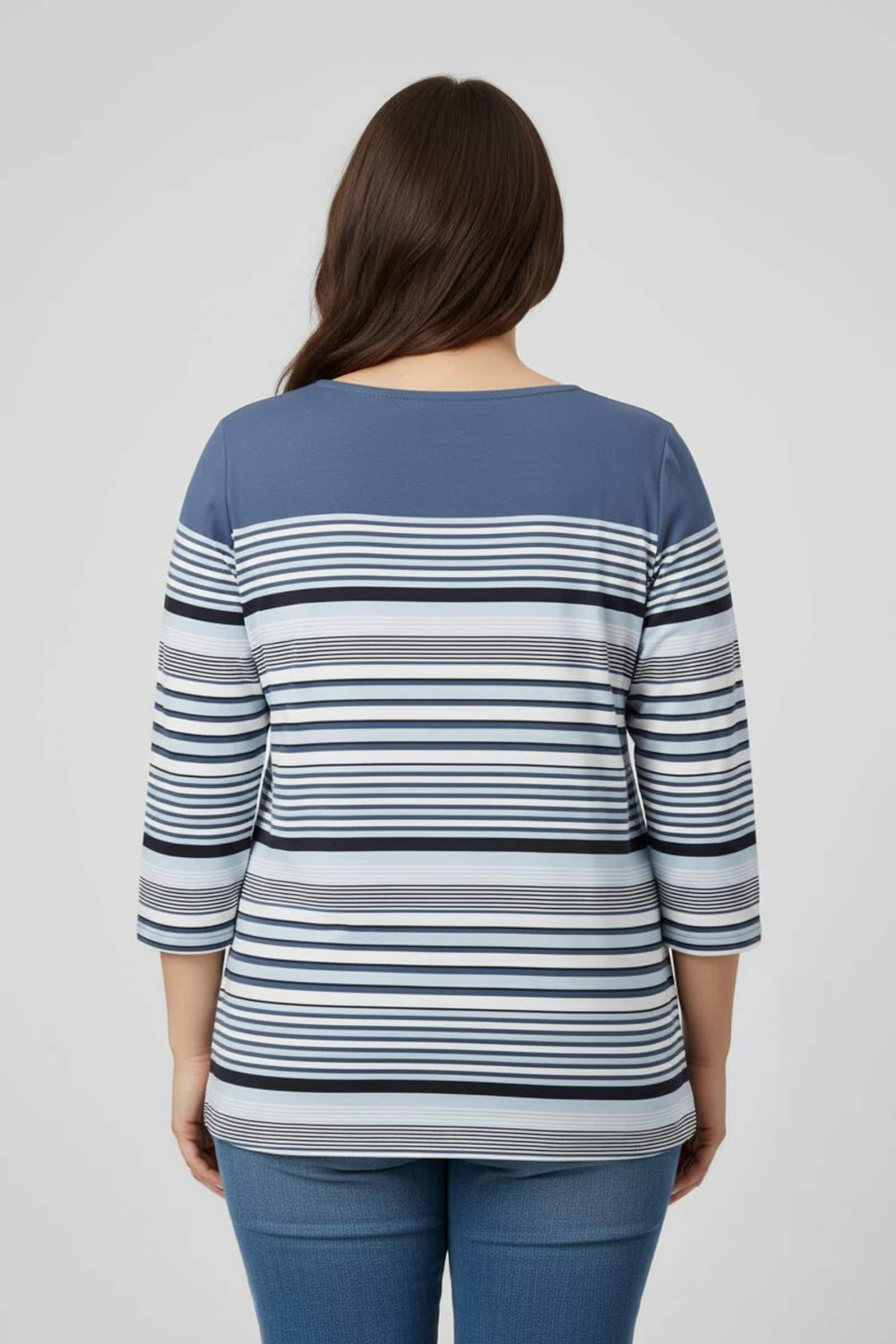 Ringelshirt mit 3/4-Ärmeln - jeansblau-ecru-geringelt