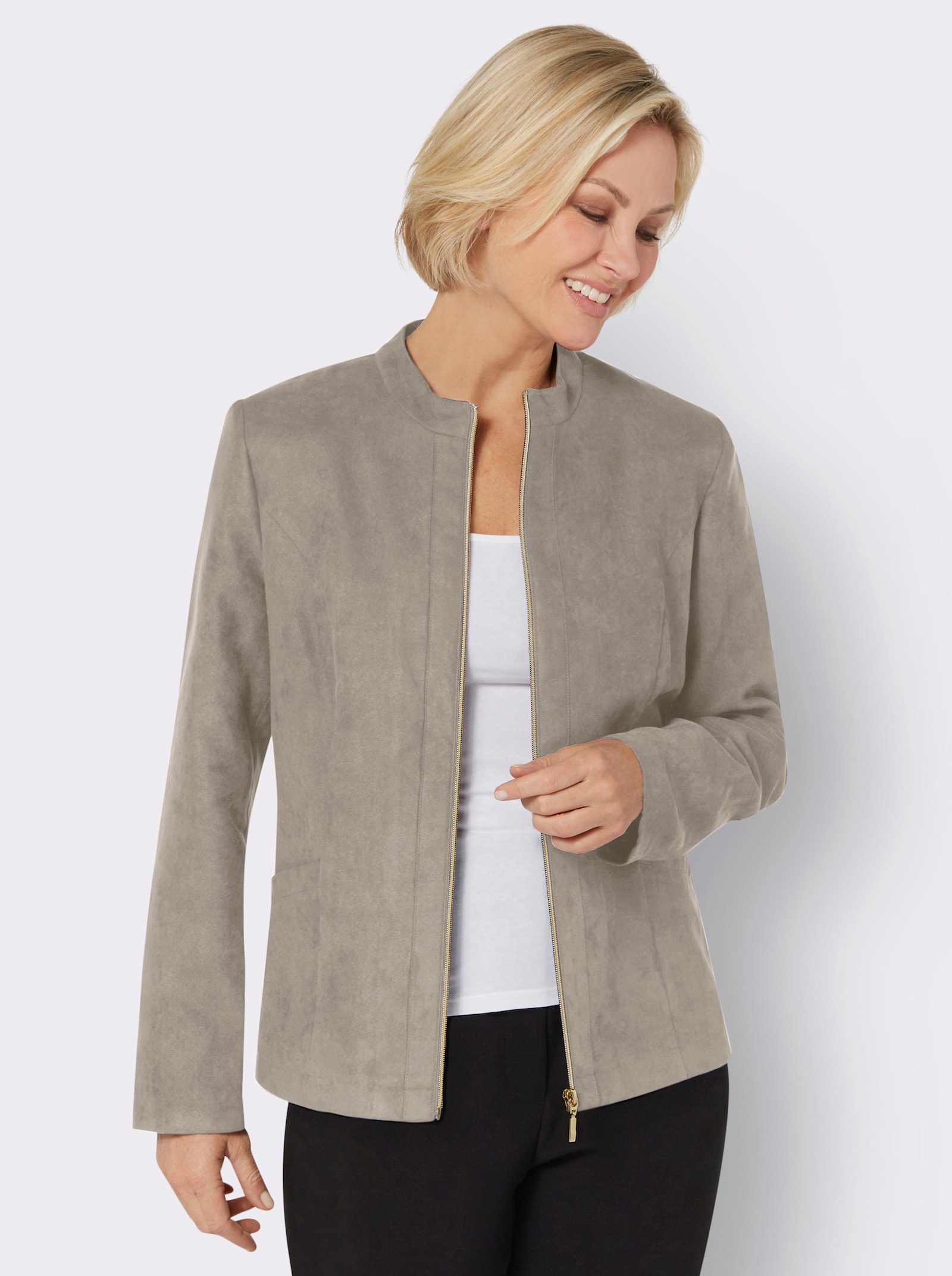 Blazer aus Veloursleder-Imitat - stein