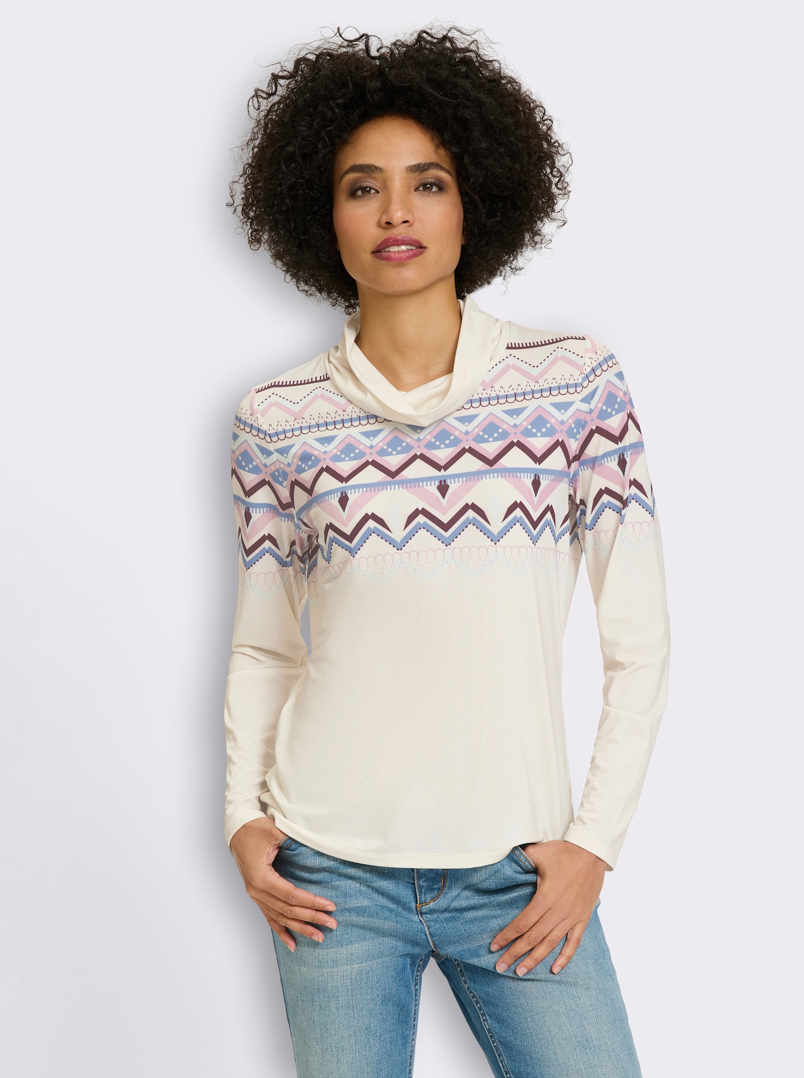 heine Rollkragenshirt mit Norweger-Muster - champagner-bleu-bedruckt