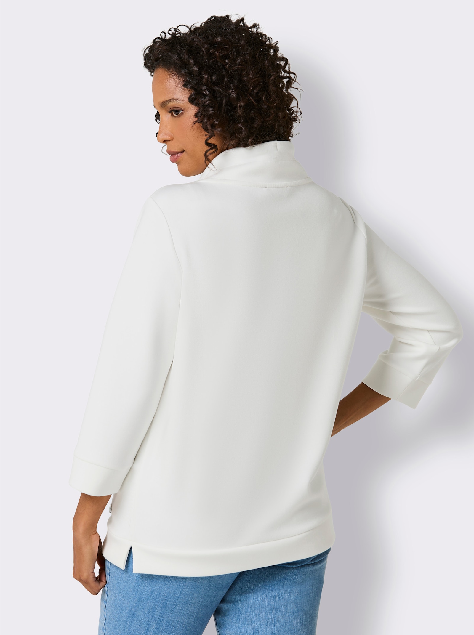 CREATION L PREMIUM Sweatshirt mit weitem Stehkragen - ecru-eucalyptus-bedruckt