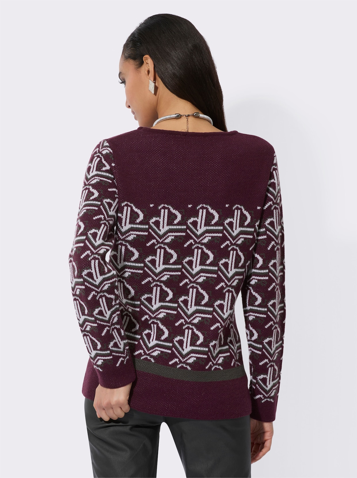 Pullover van jacquard - bordeaux/grafiet gedessineerd