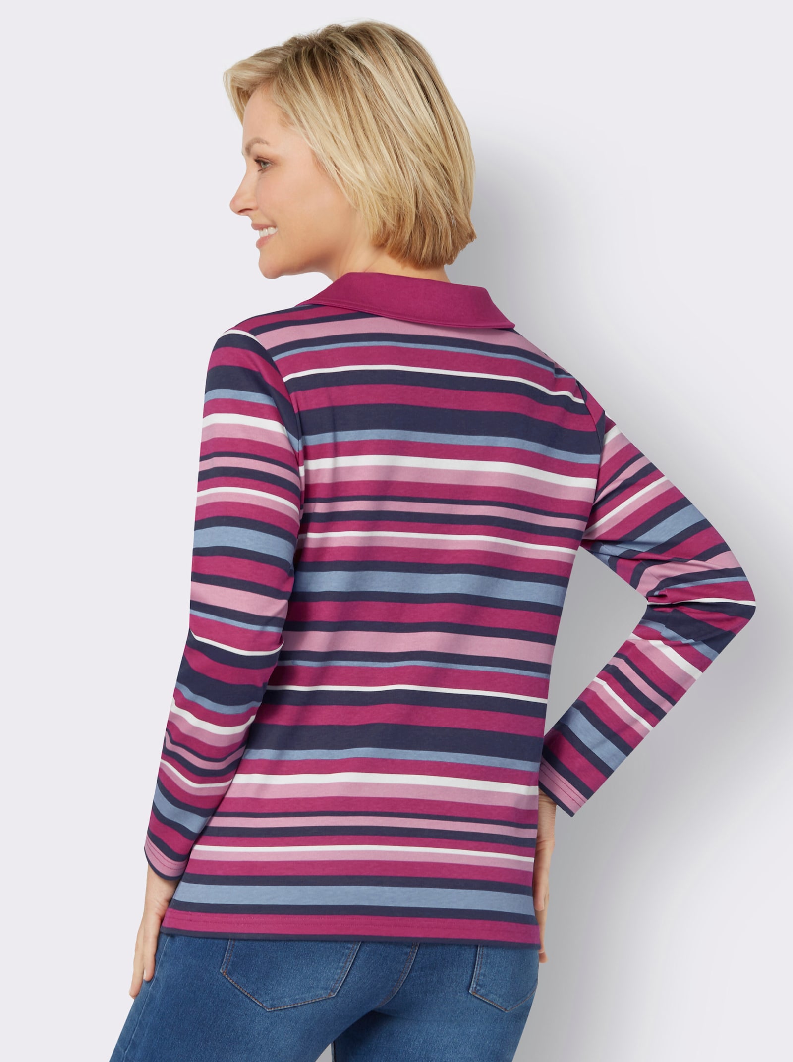 Sweatshirt mit Troyerkragen - marine-malve-geringelt