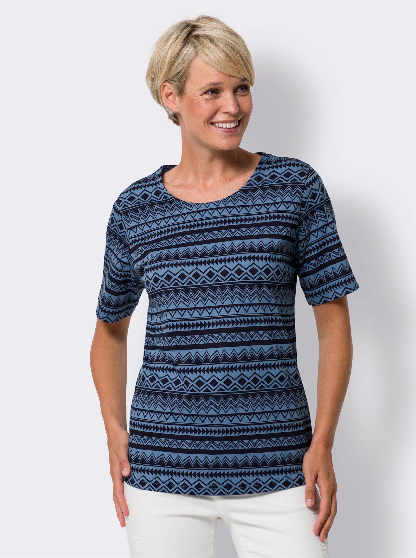  Shirt met korte mouwen van puur katoen - medium blauw/marine bedrukt