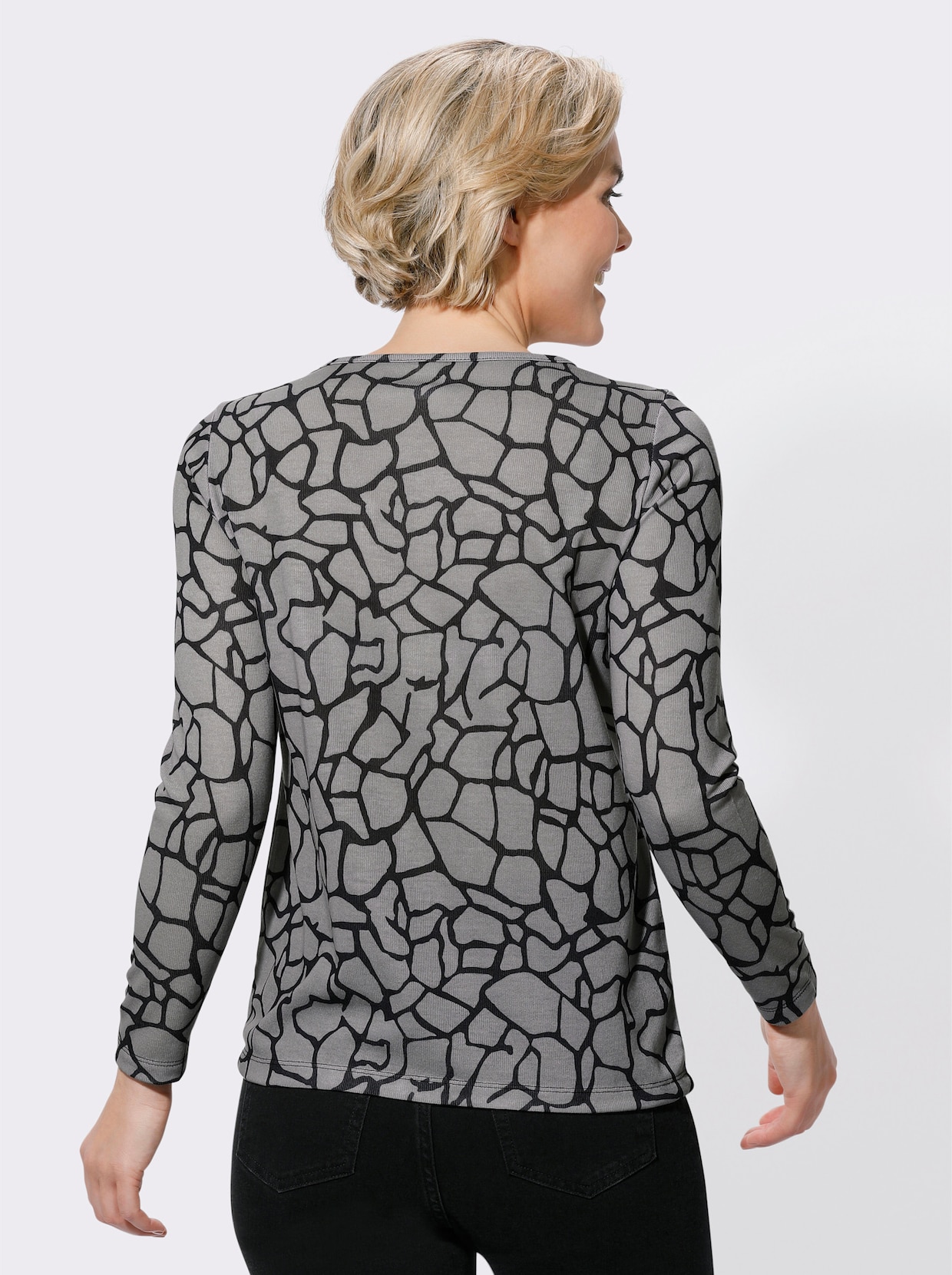 Langarmshirt - steingrau-schwarz-gemustert