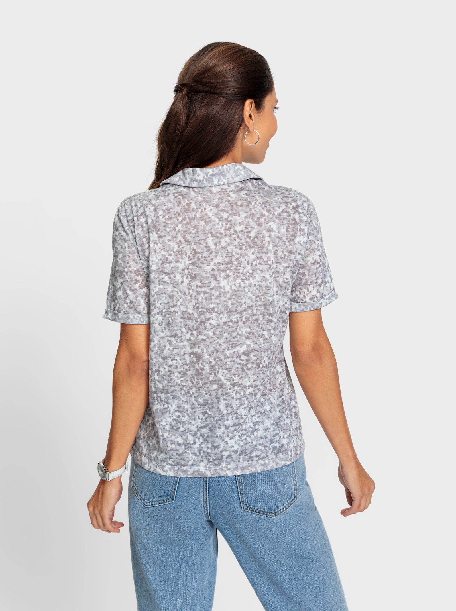 Poloshirt met etskantpatroon - lichtgrijs geprint