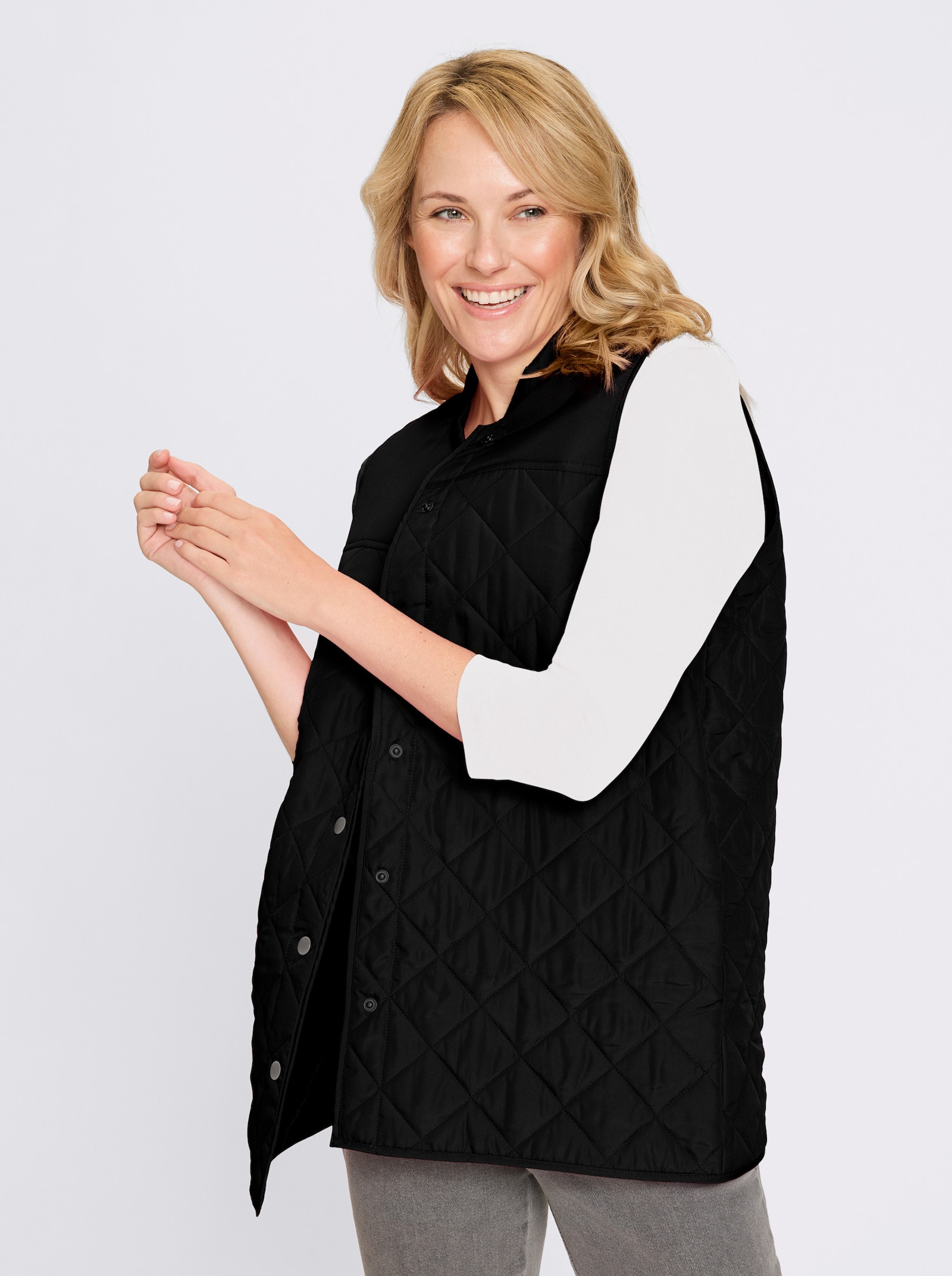 Longweste mit Stepp-Muster - schwarz