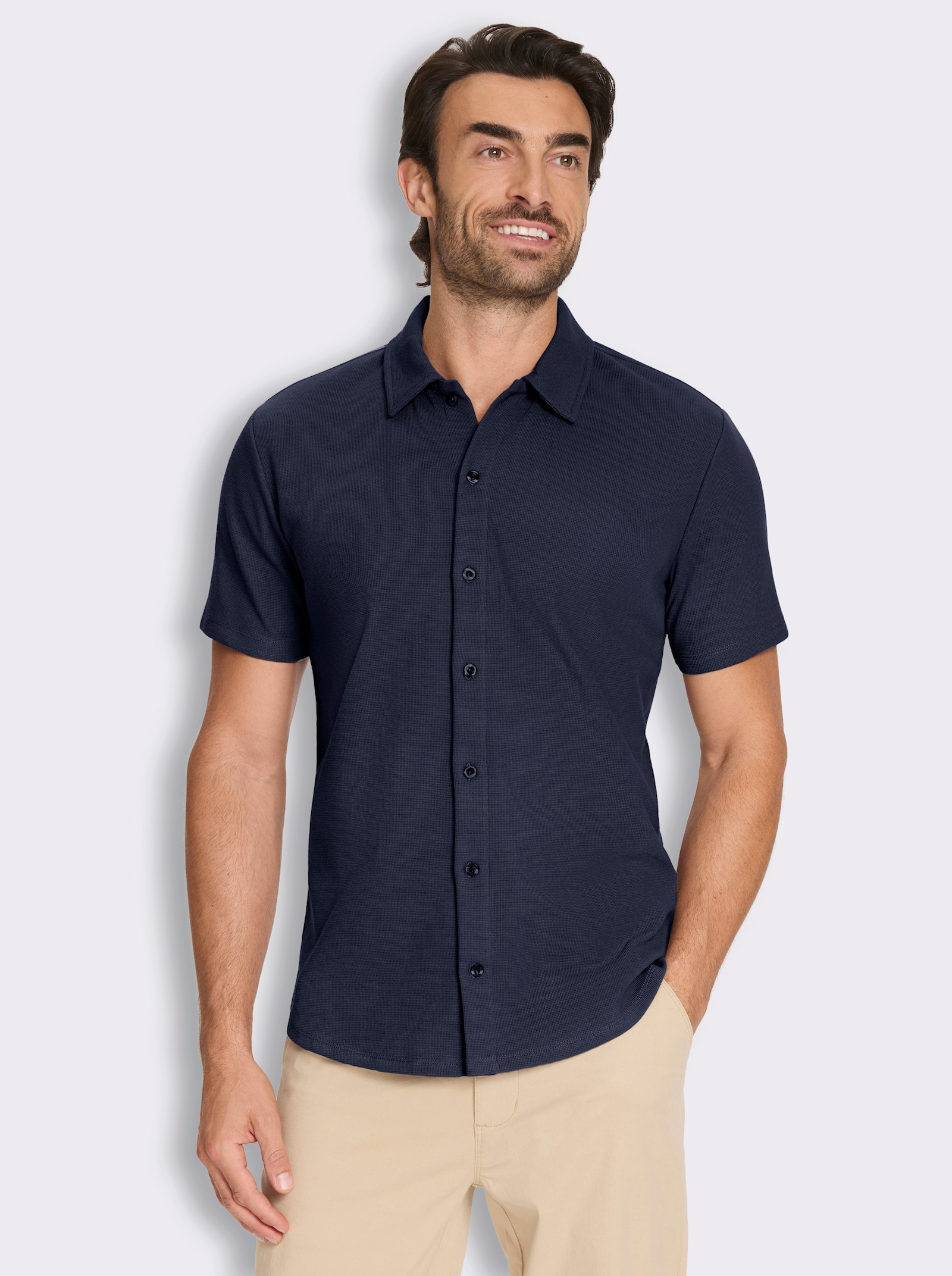 Marco Donati Kurzarmshirt mit Waffel-Struktur, Baumwolle - marine