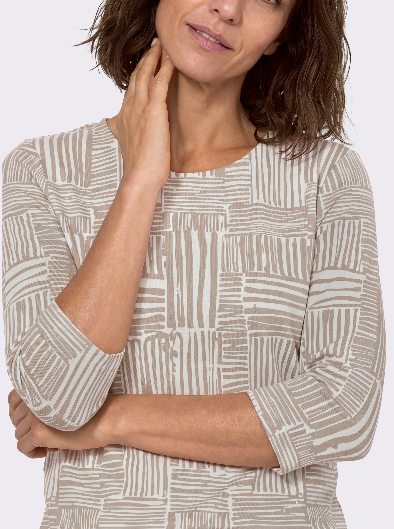 Print-Shirt mit 3/4-Ärmeln - beige-ecru-gemustert