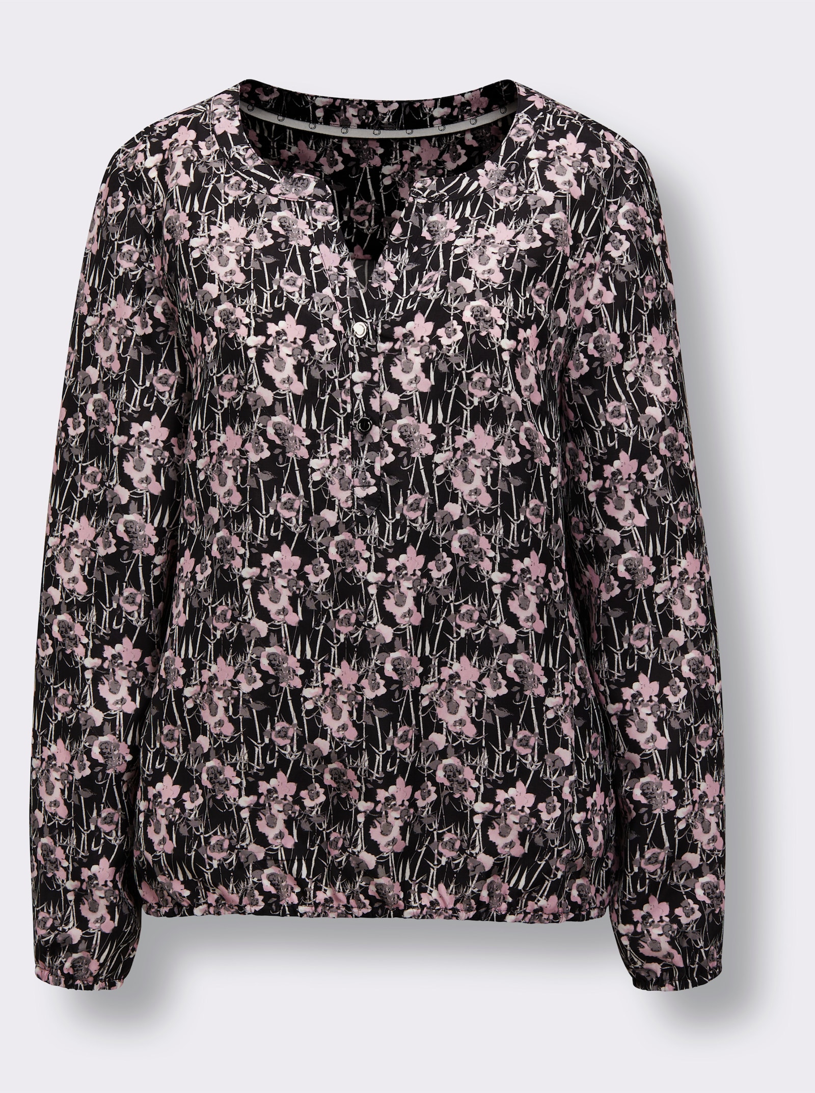 CREATION L PREMIUM Schlupfbluse mit Blumen-Print - schwarz-rosé-gemustert