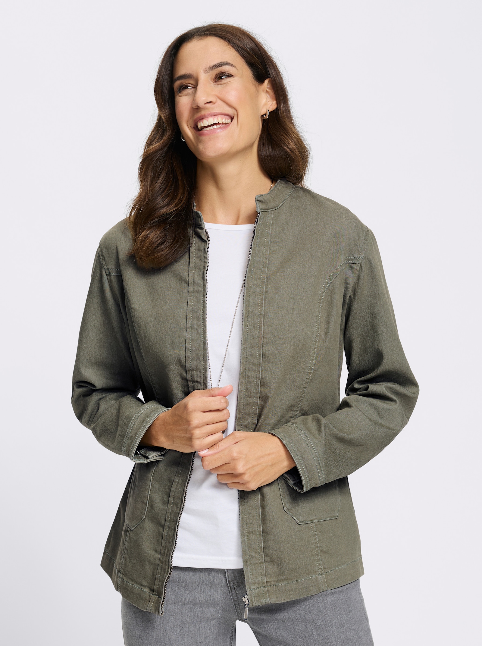 Jeansjacke mit Reißverschluss - khaki