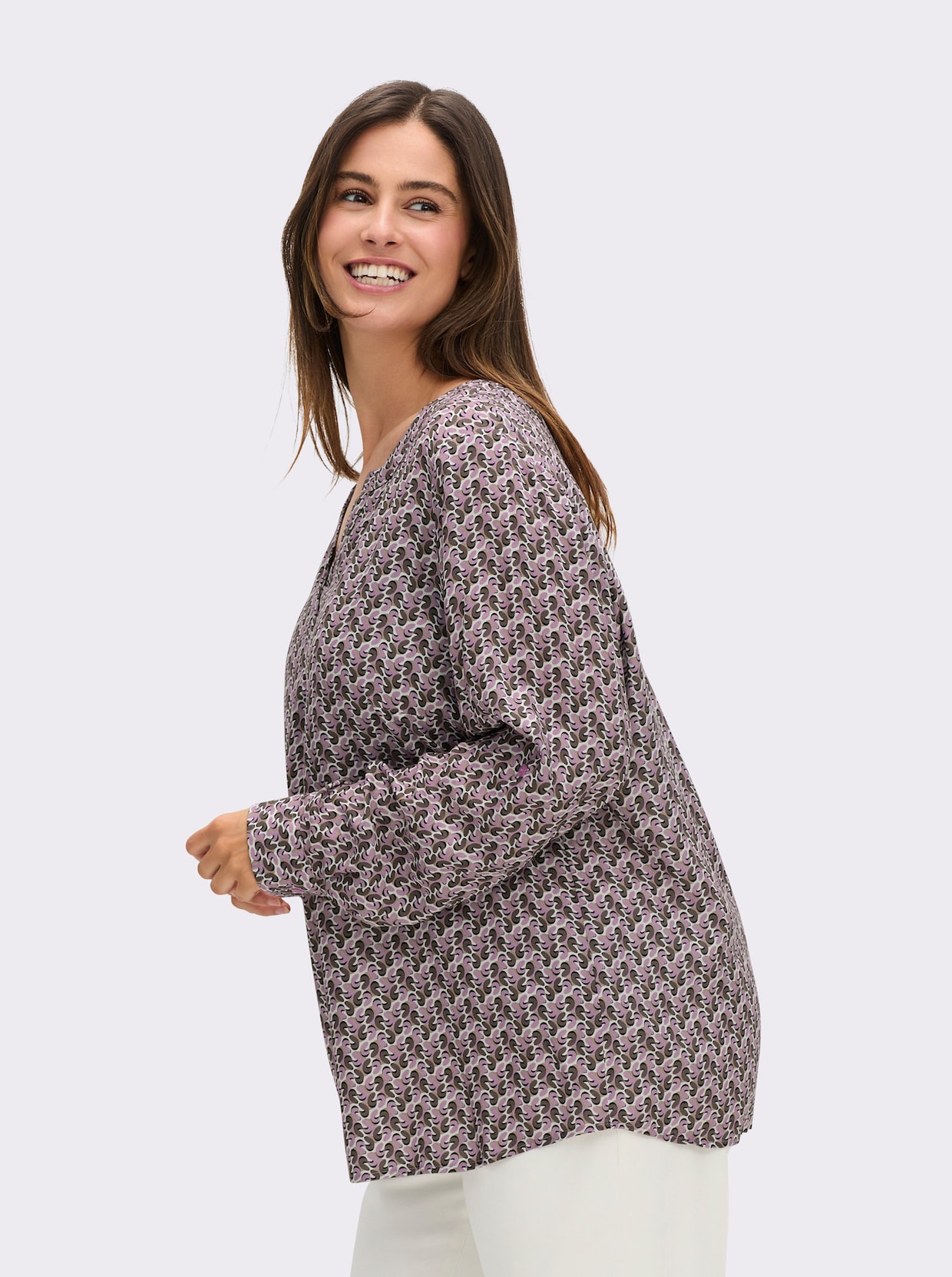 Druckbluse aus Viskose in ECOVERO-Qualität - mauve-dunkeltaupe-bedruckt