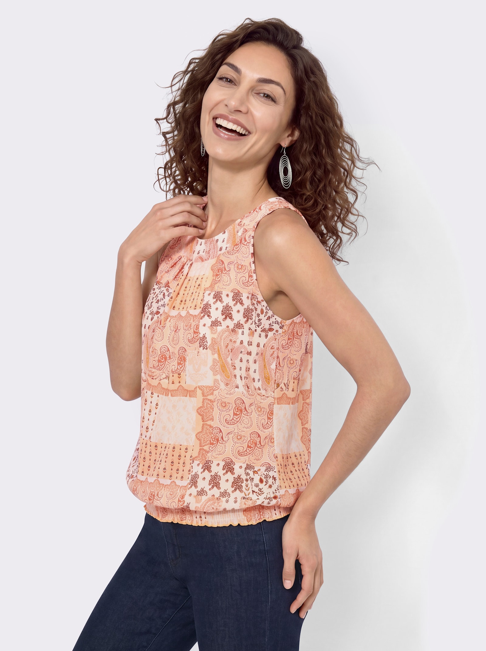 Shirttop mit Allover-Druck - papaya-ecru-bedruckt