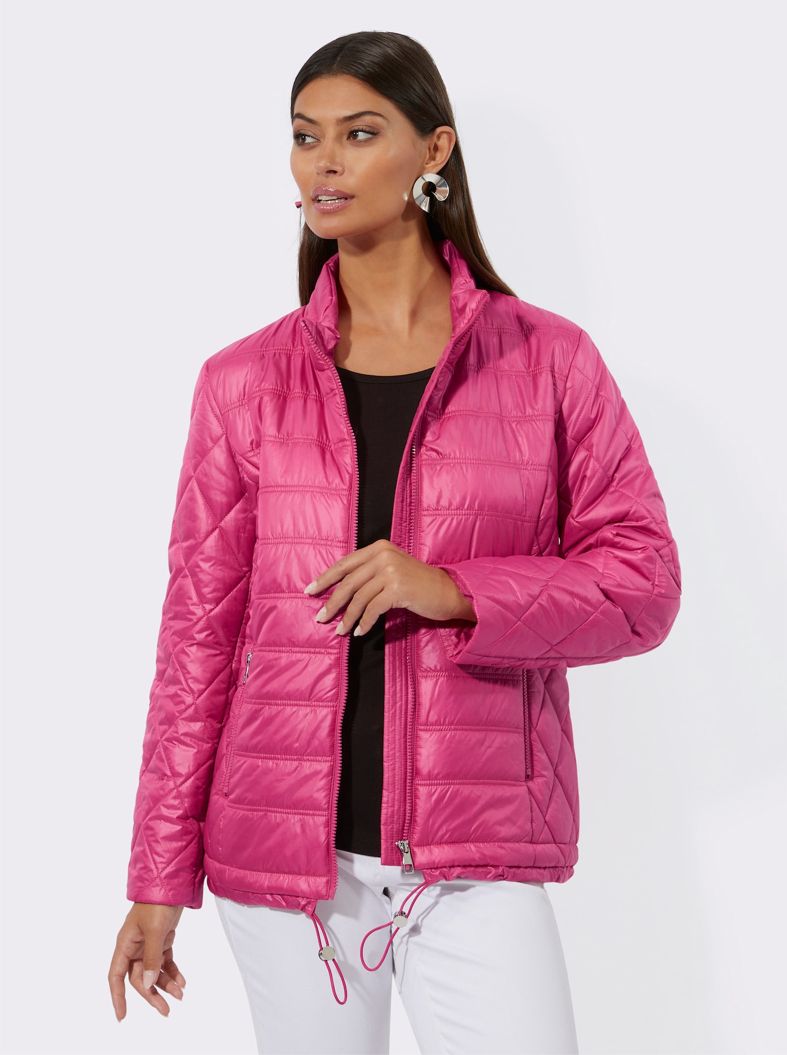Steppjacke mit Tunnelzug am Saum - fuchsia