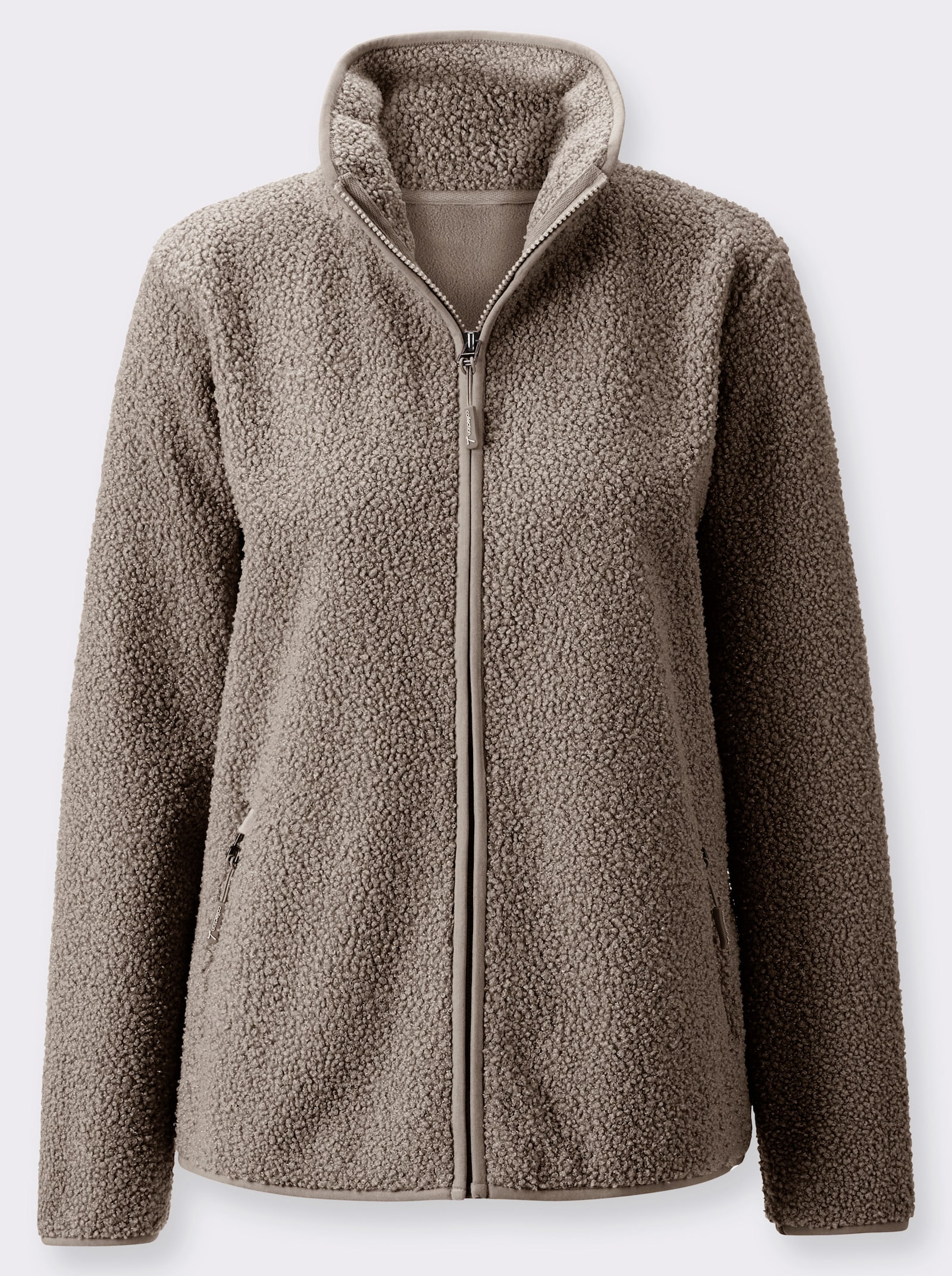 Fleecejacke mit Reißverschluss-Taschen - taupe
