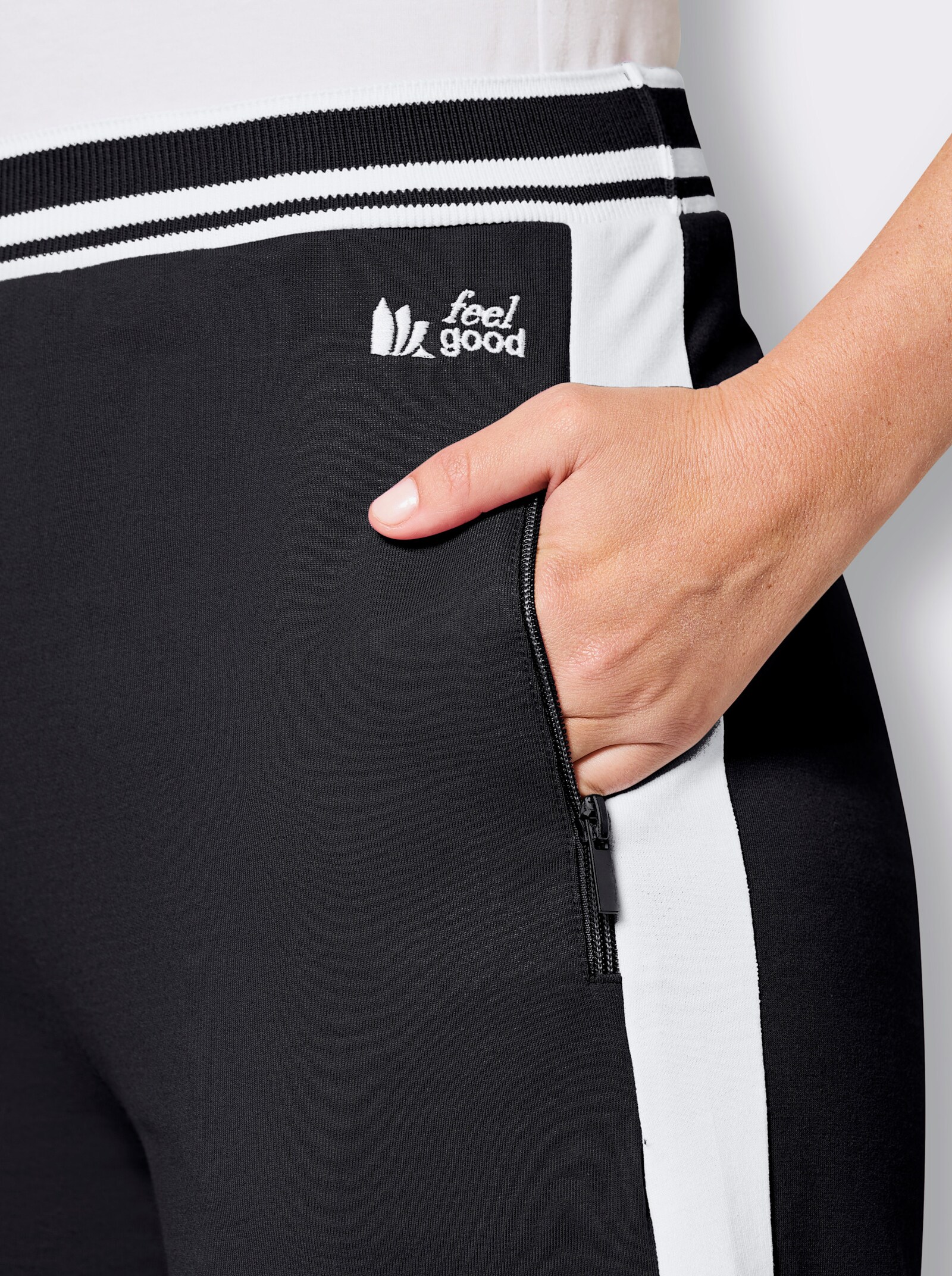 feel good Dehnbund-Hose mit Zippertaschen - schwarz-weiß