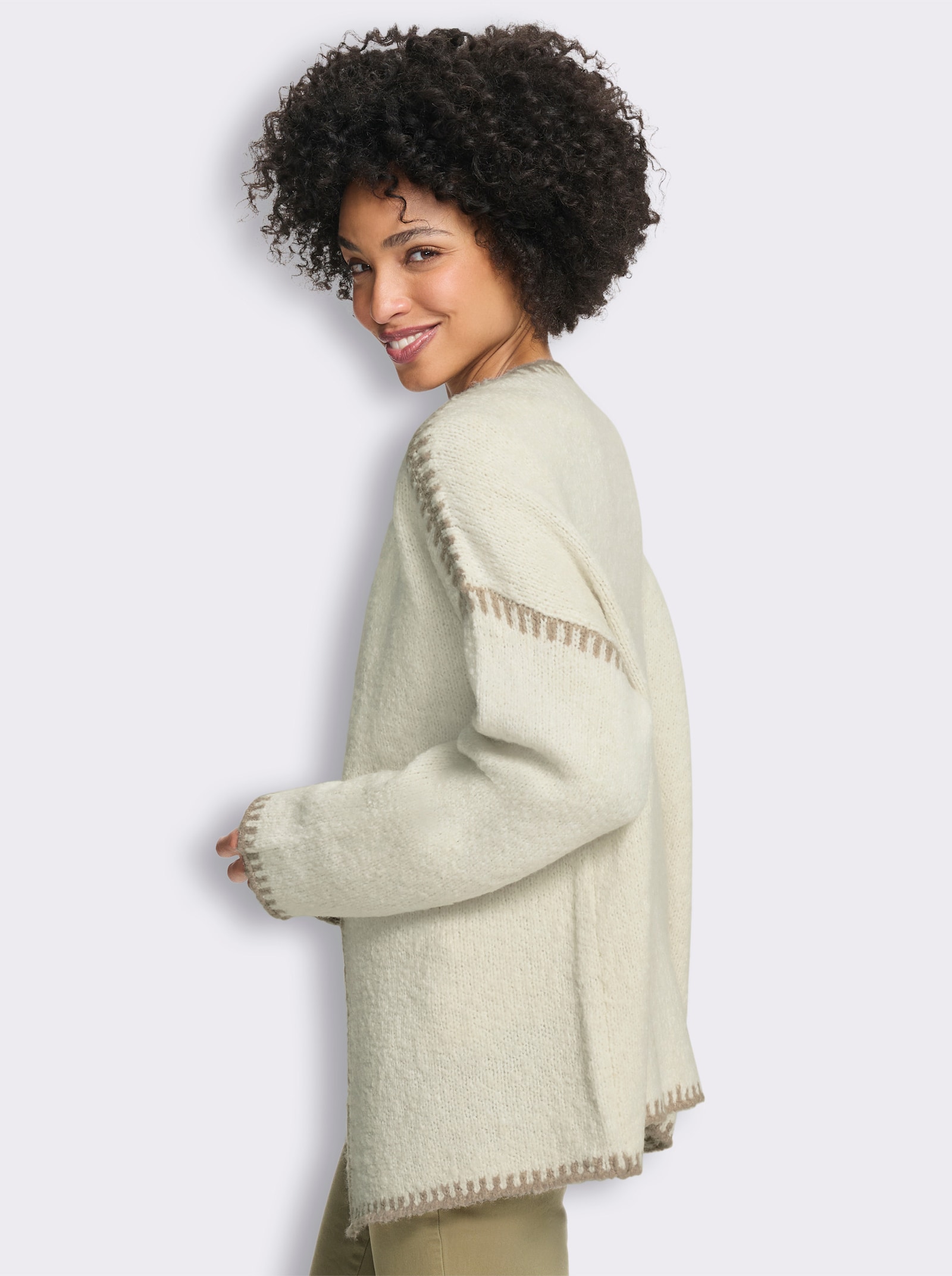 heine Strickjacke mit Kontrast-Details - champagner