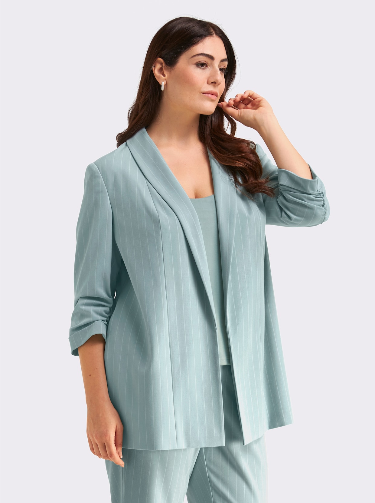 sheego Blazer mit Nadelstreifen und 3/4-Arm - kalkmint-ecru-gestreift