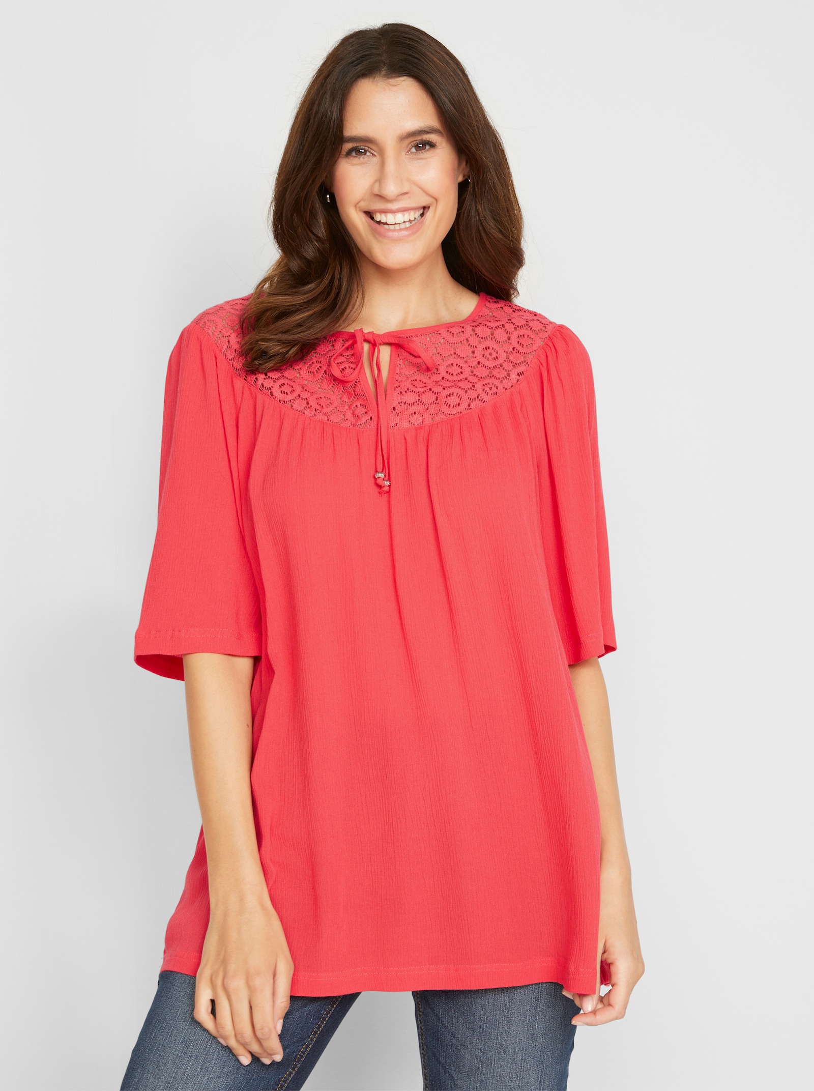 Tunika mit Häkel-Spitze - koralle