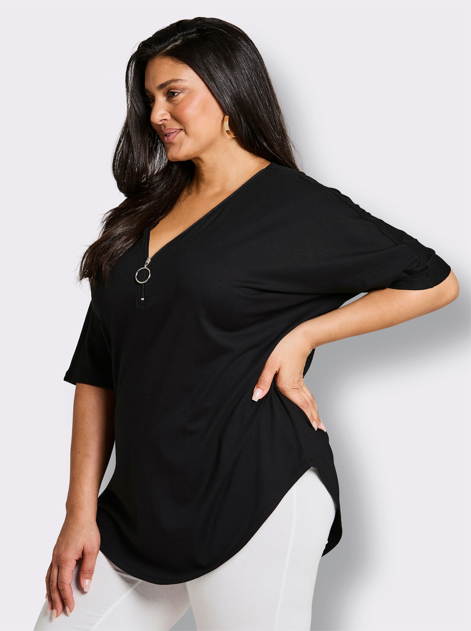 Sommerkleid mit Reißverschluss, bedruckt - schwarz