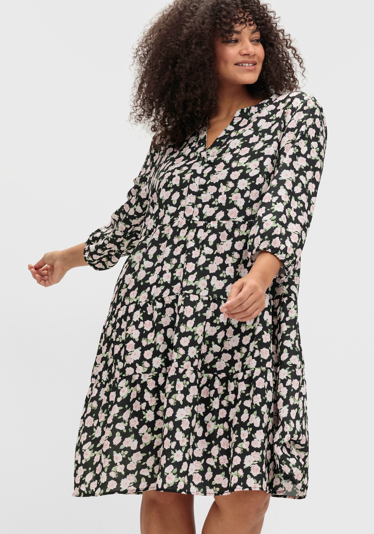 Blumenkleid - schwarz-weiß-gemustert