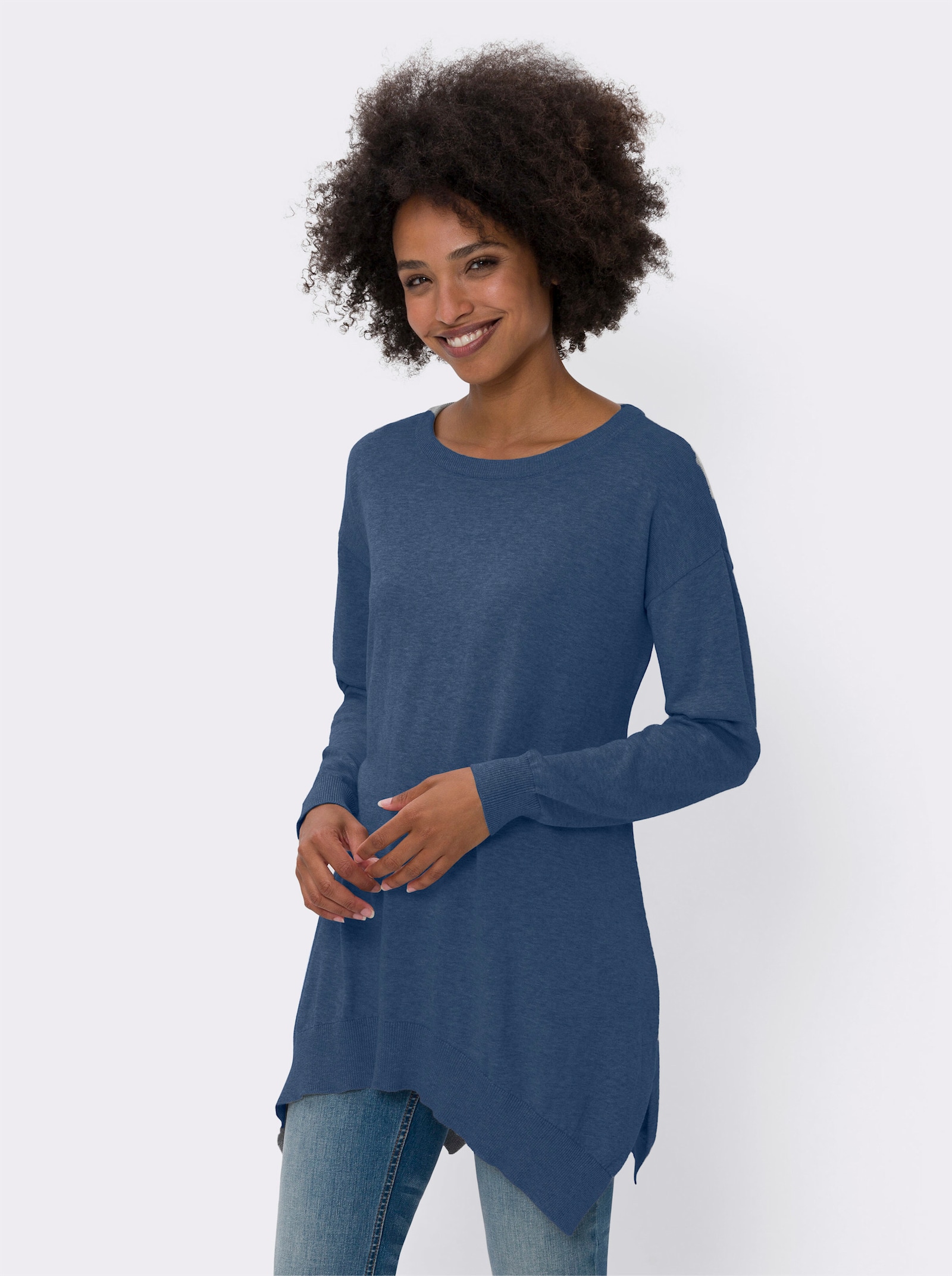 heine Baumwollpullover in langer Form - royalblau