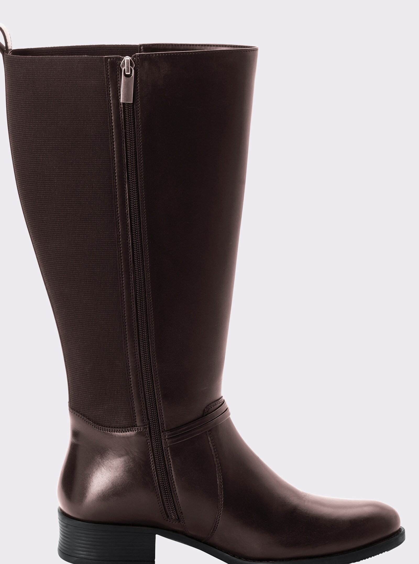 sheego Laars met wijde schacht van leer, met sierband - bruin