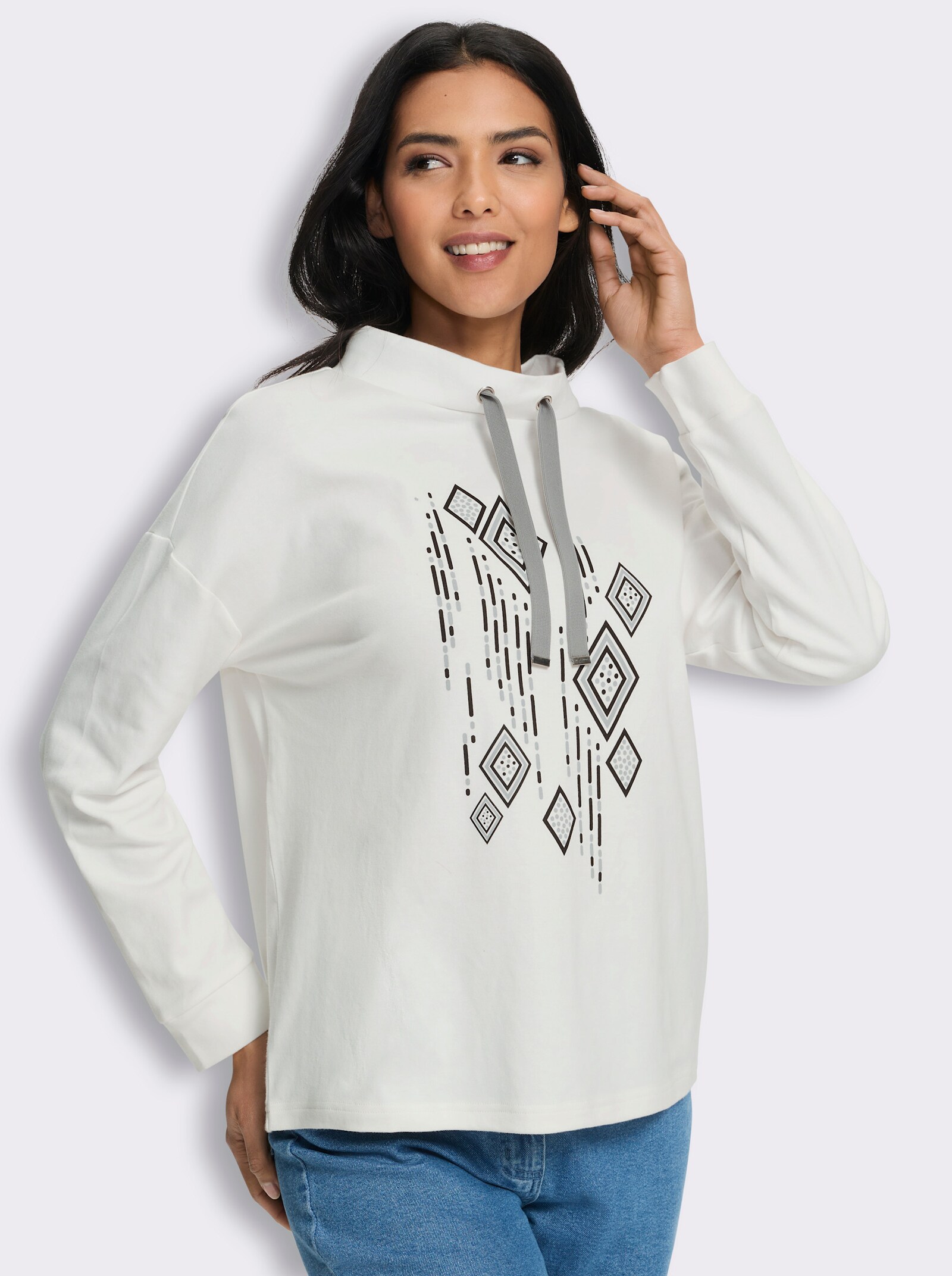  Stehkragenshirt in Interlock-Qualität - ecru-schwarz
