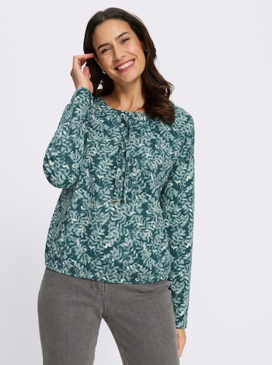 Print-Shirt mit elastischem Saum - petrol-grau-bedruckt