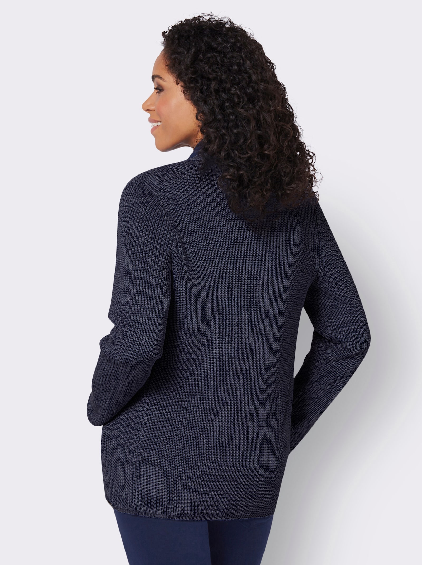 Cardigan van ribtricot - marine