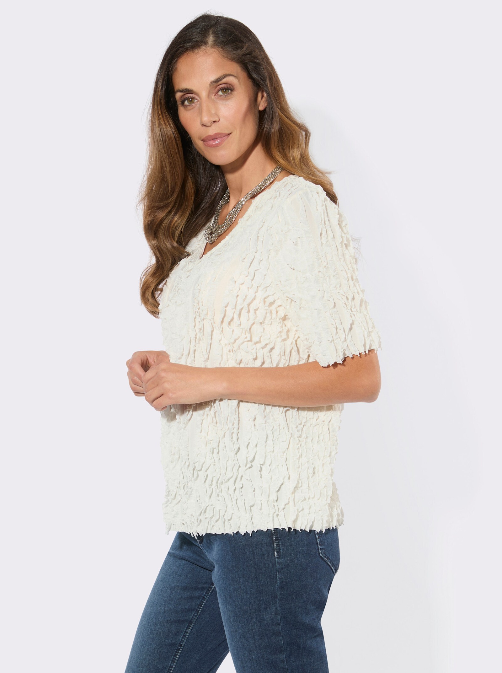 Kurzarmshirt in 3D-Optik - champagner