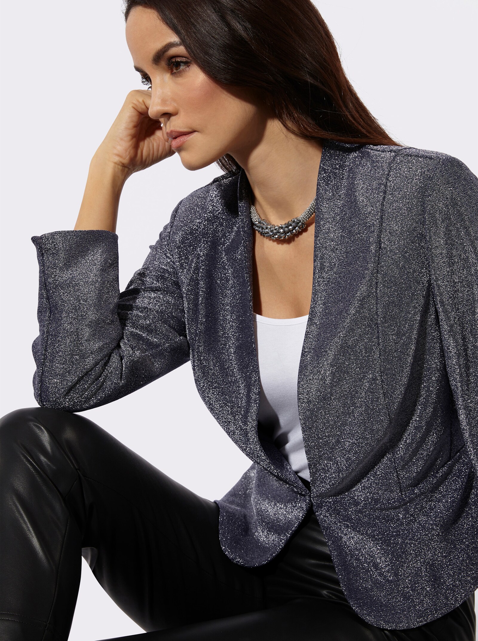 Jerseyblazer mit Schößchen - silberfarben-marine