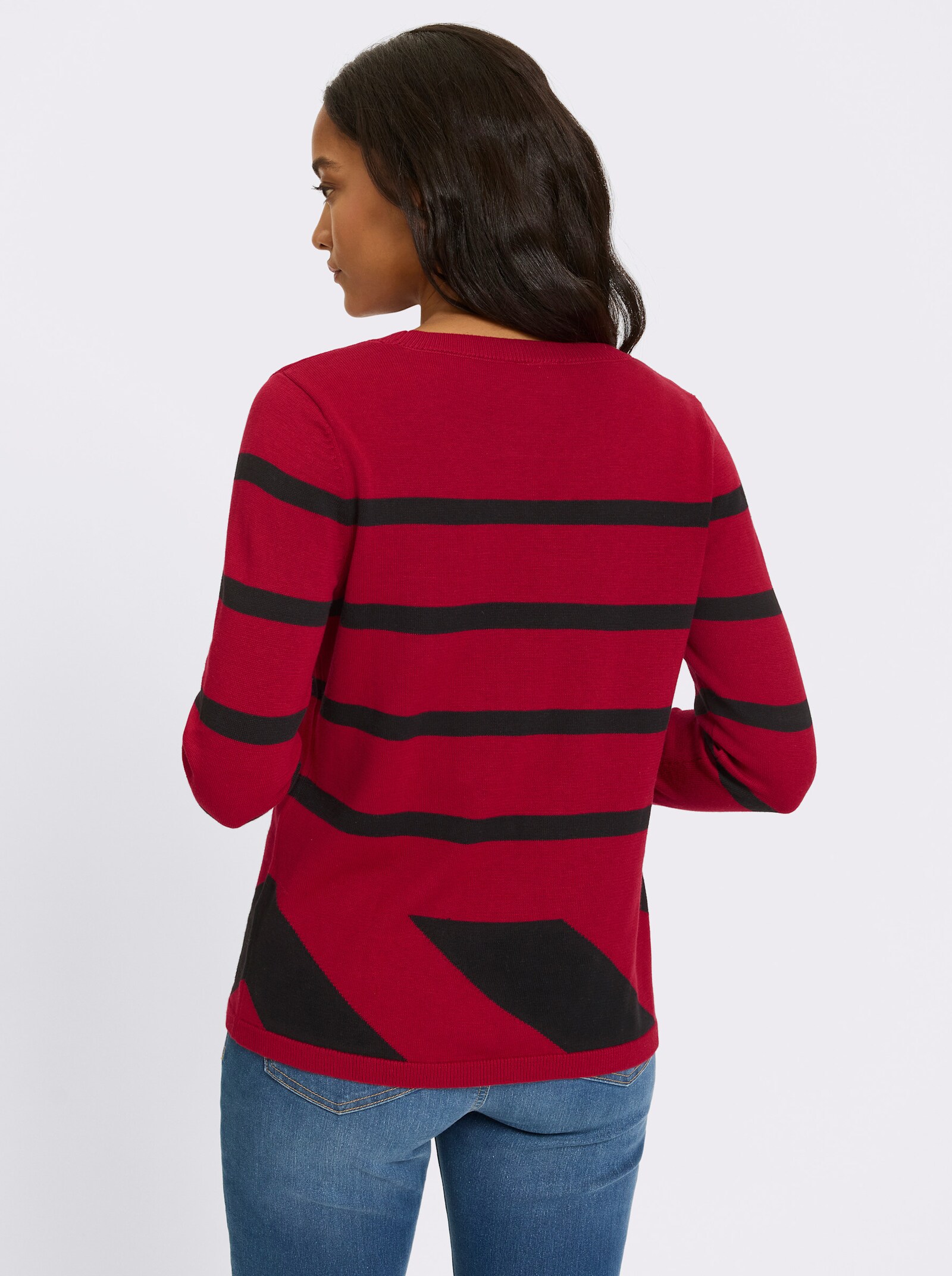 heine Pullover mit Rippenbündchen - rot-schwarz-gemustert