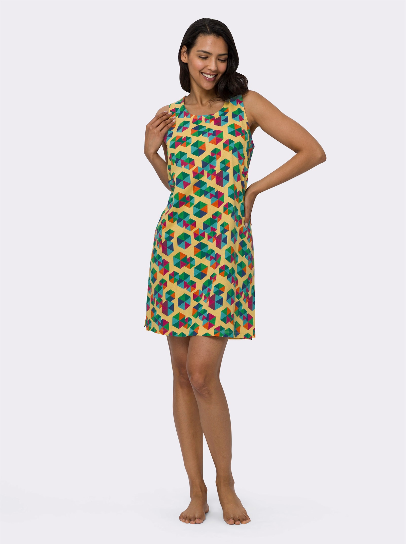 Sommerkleid im Grafik-Dessin - gelb-bedruckt