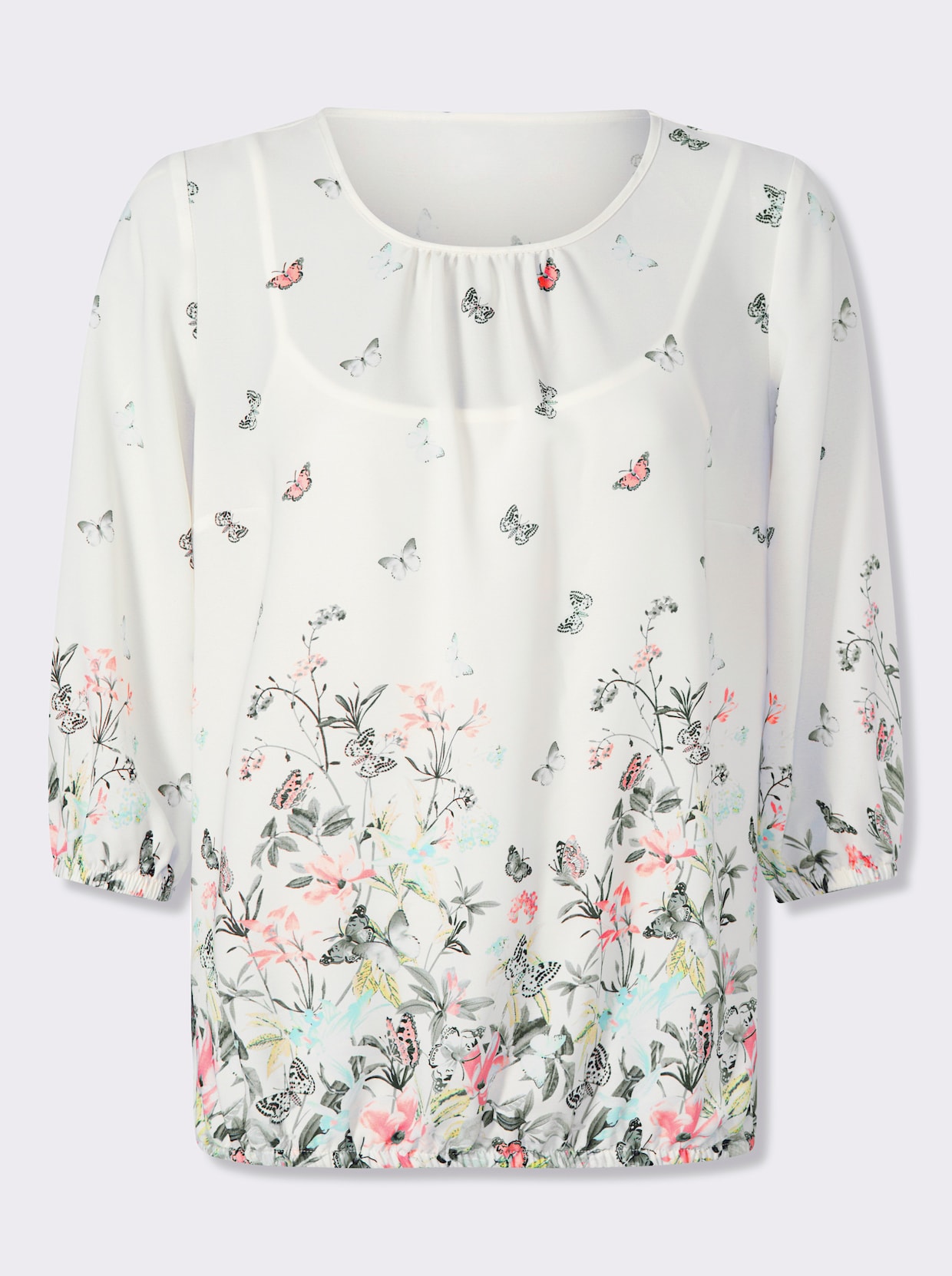 Druckbluse - ecru-khaki-bedruckt