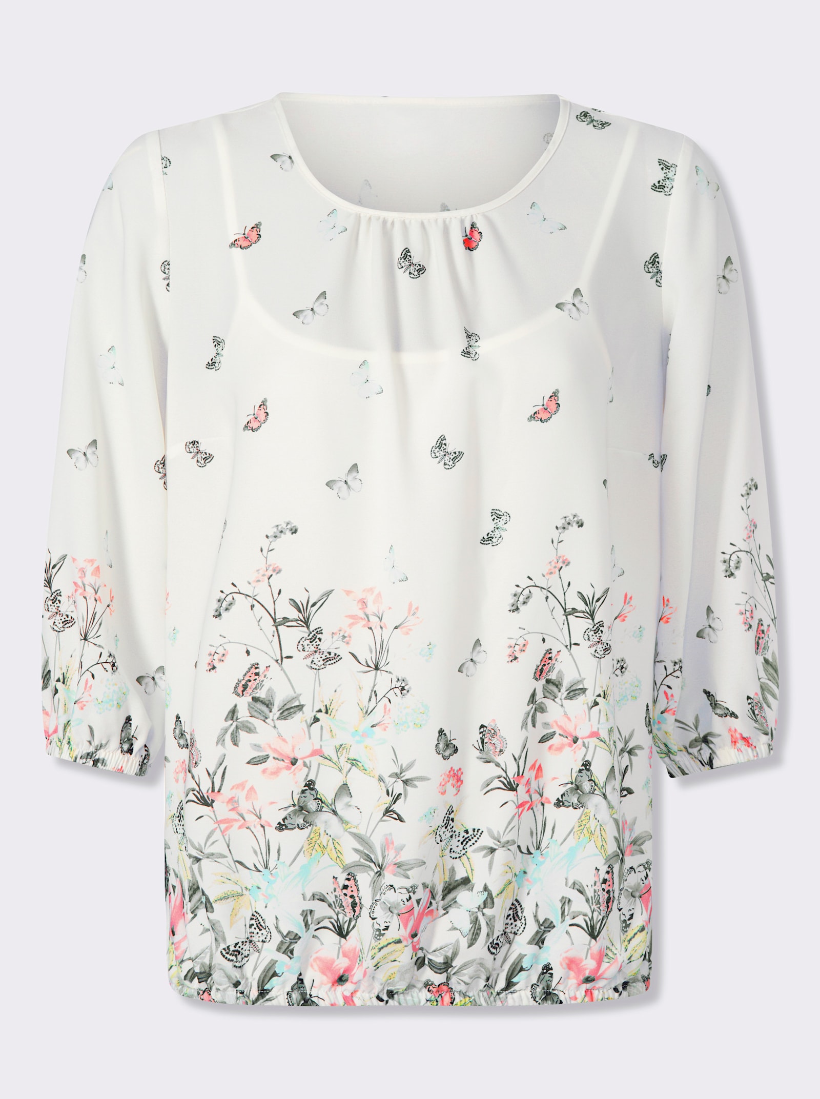 Druckbluse inklusive Jersey-Top - ecru-khaki-bedruckt