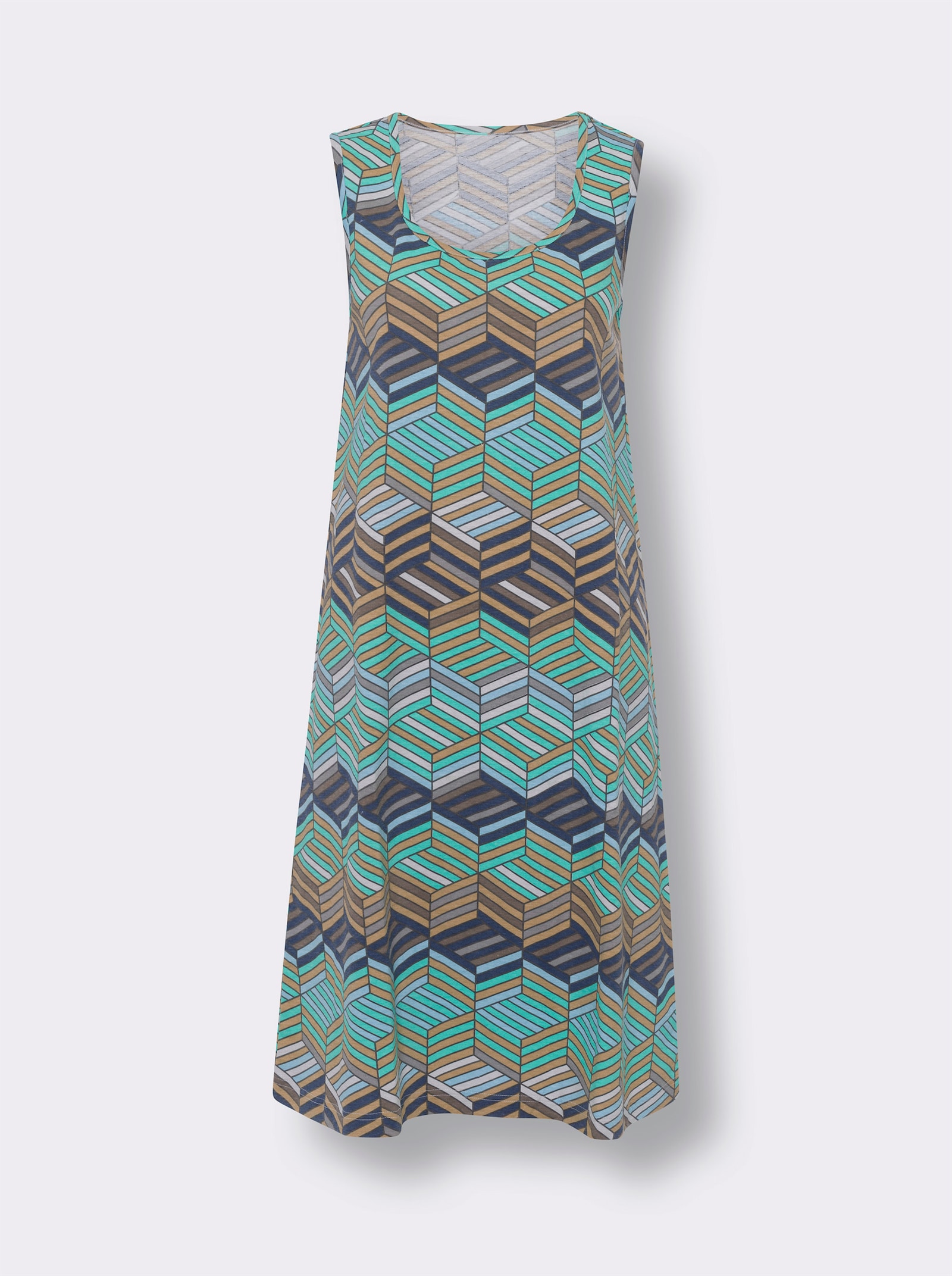 Sommerkleid mit Rundhals-Ausschnitt - blaugrün-bedruckt